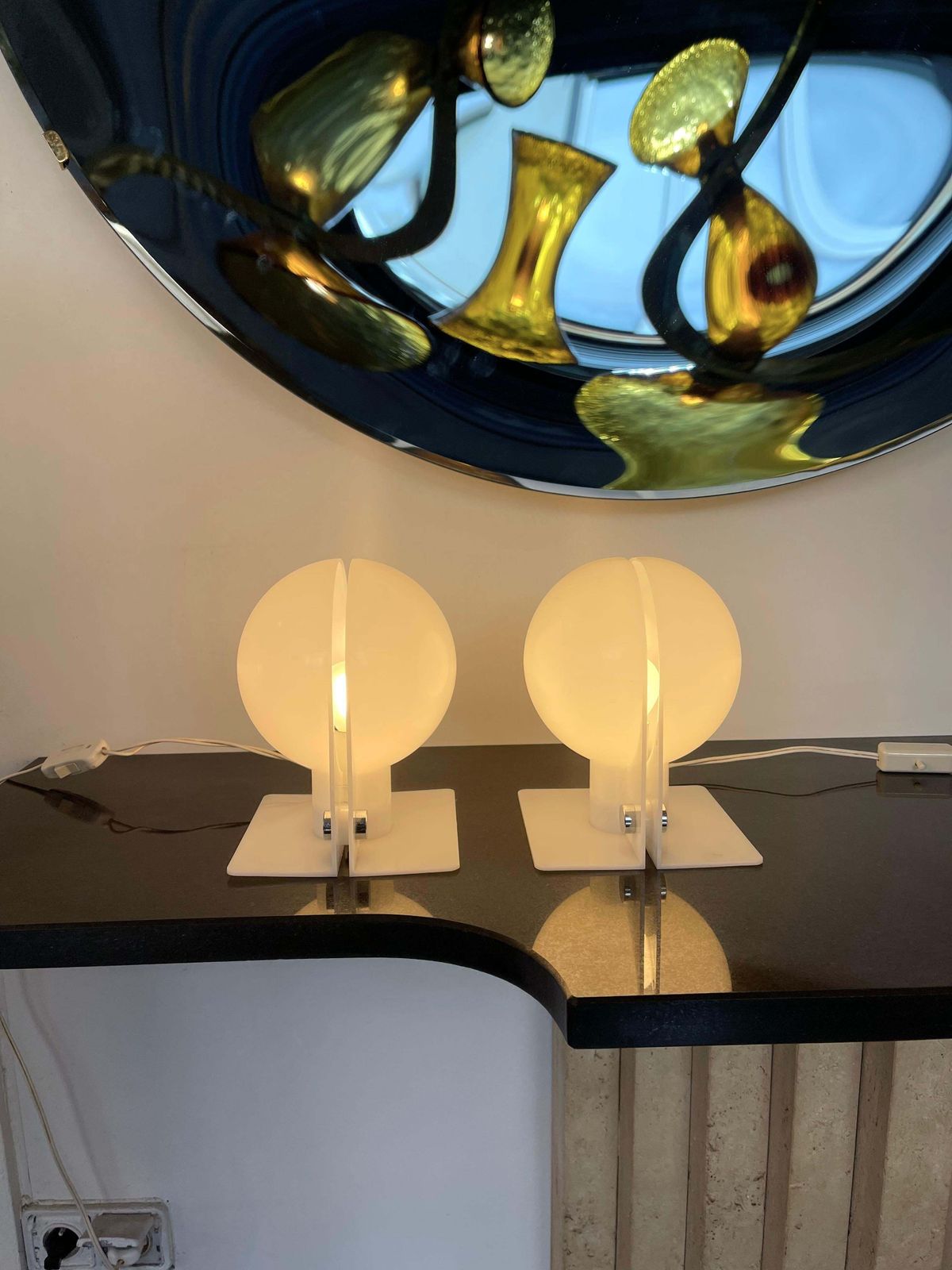 Pair Of Lucite Lamps Sirio By Brazzoni Lampa For Harvey Guzzini. Italy, 1970s photo for sale