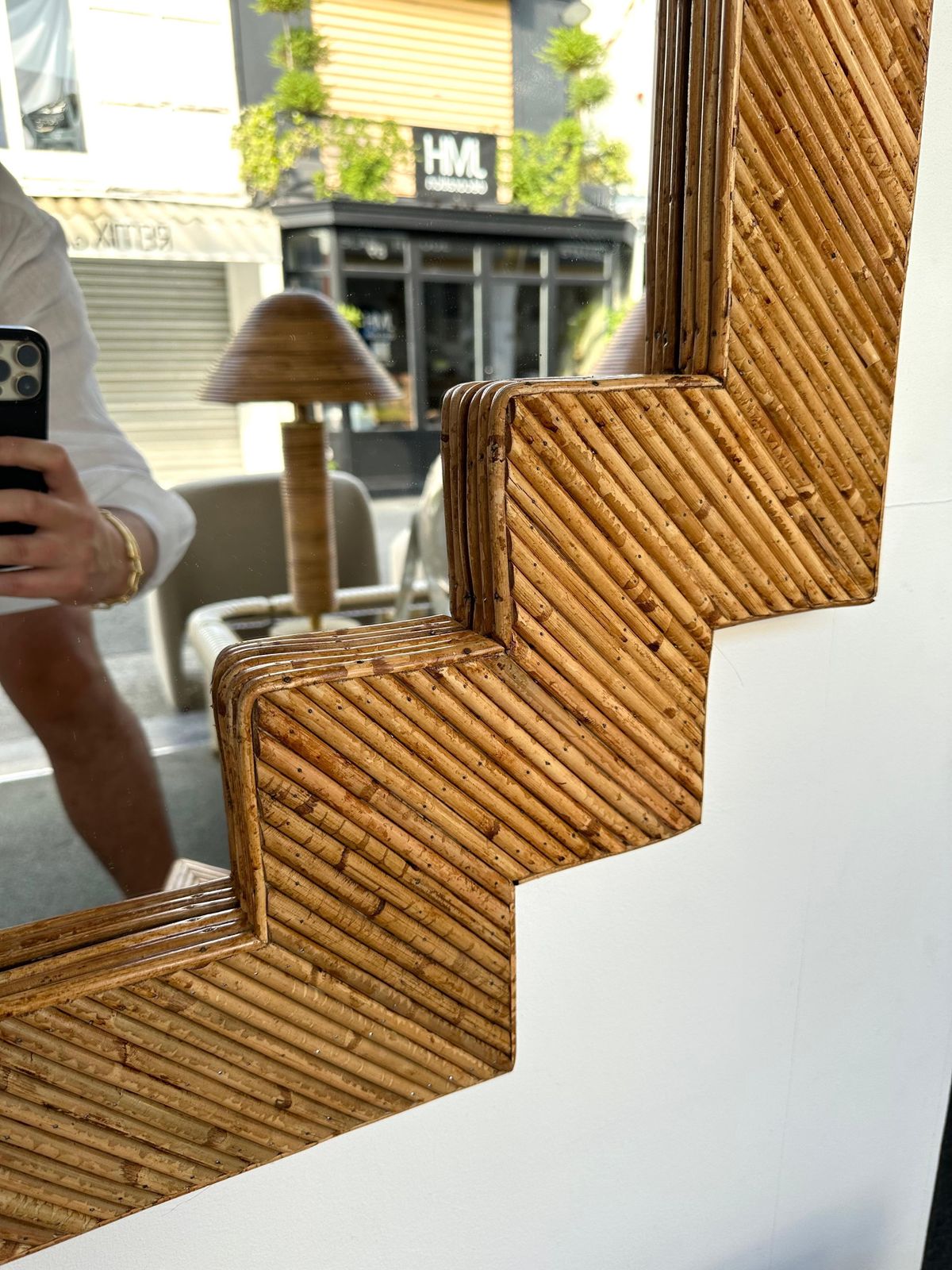 Extra Large Rattan Pyramid Mirror By Vivai Del Sud. Italy, 1970s photo vintage