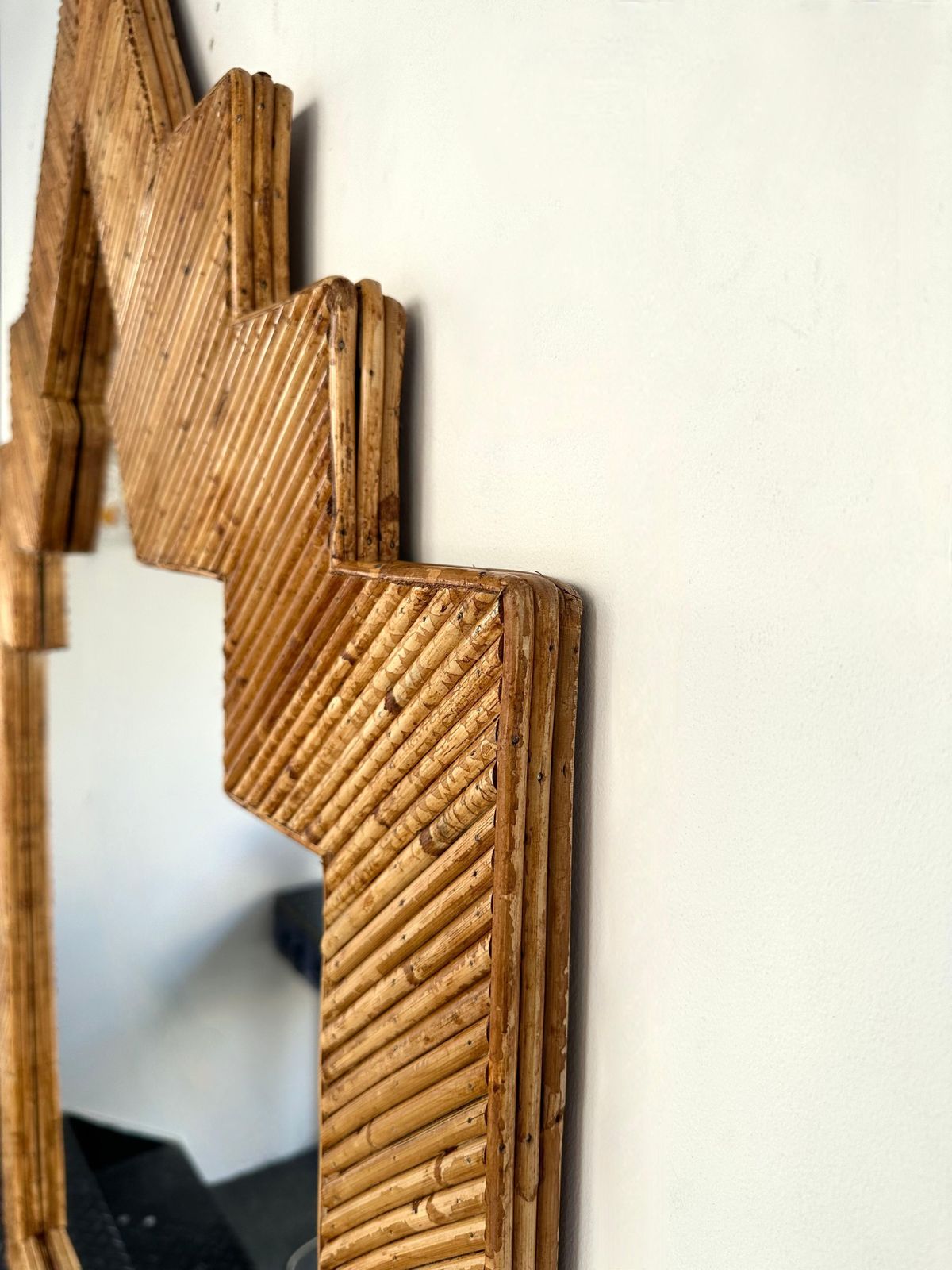 Home Decor Extra Large Rattan Pyramid Mirror By Vivai Del Sud. Italy, 1970s photo