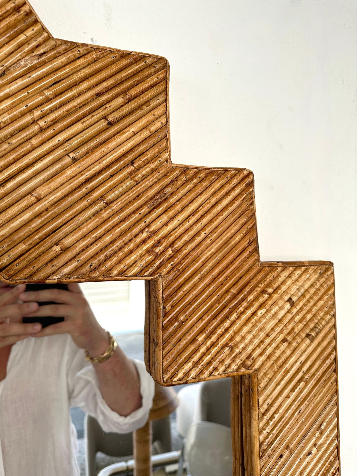 photo vinterior Extra Large Rattan Pyramid Mirror By Vivai Del Sud. Italy, 1970s