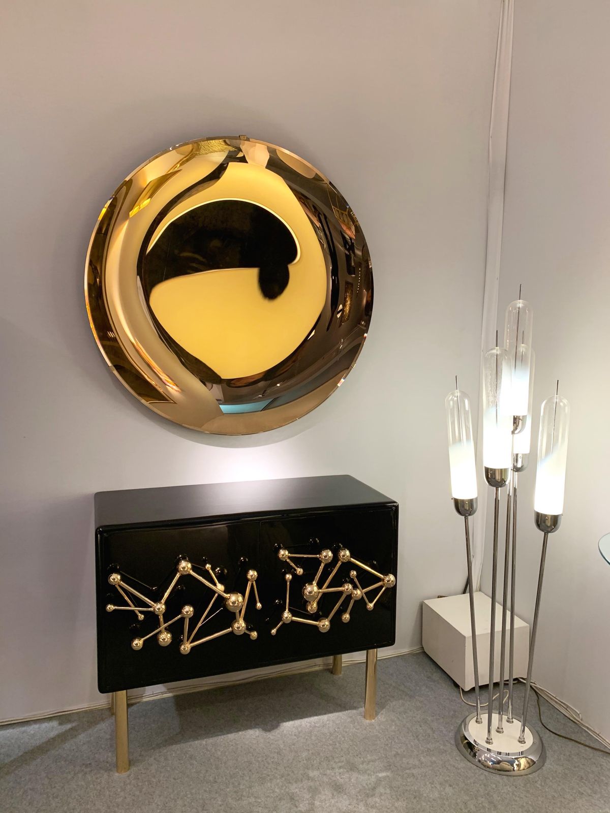 Contemporary Pink Champagne Concave Curve Mirror, Italy photo buy