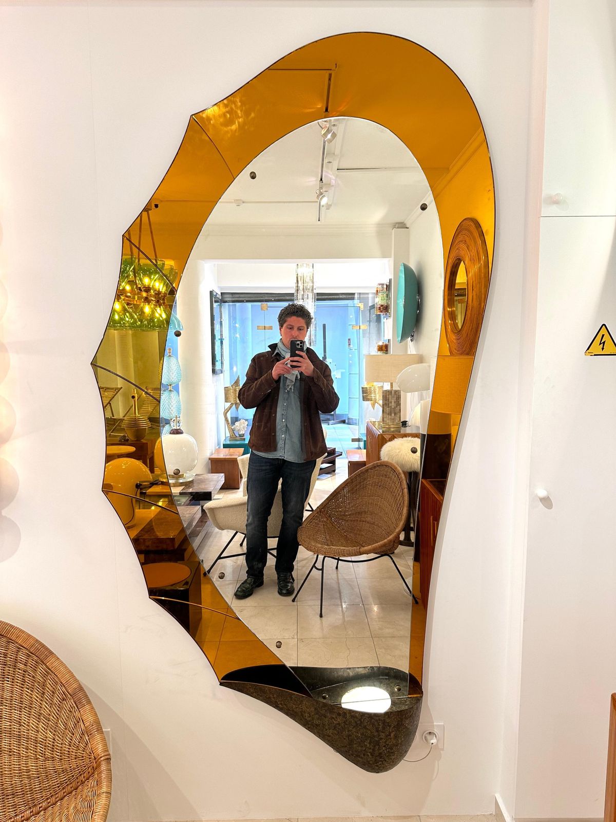 Extra Large Lightning Mirror Amber Glass By Cristal Art, Italy, 1960s photo Home Decor