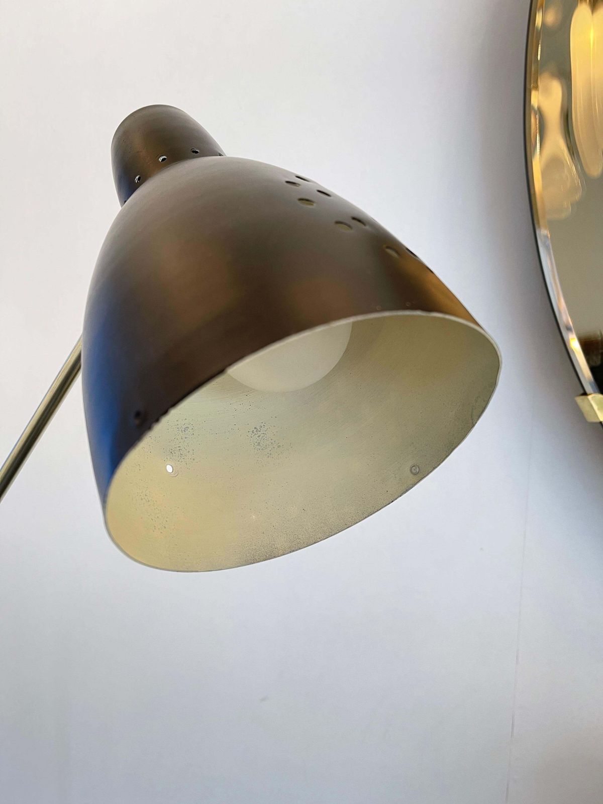 photo for sale Mid Century Floor Lamp Brass And Lacquered Metal, Italy, 1950s