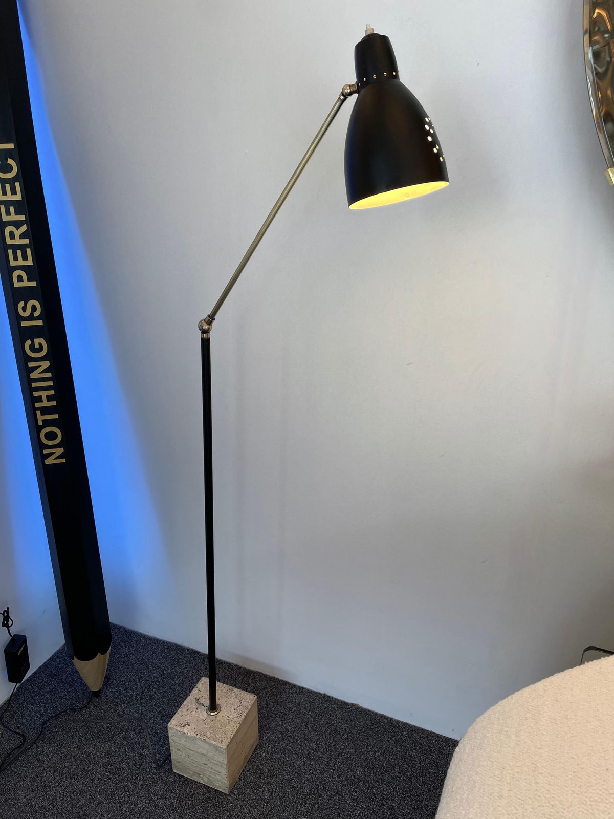 photo vinterior Mid Century Floor Lamp Brass And Lacquered Metal, Italy, 1950s