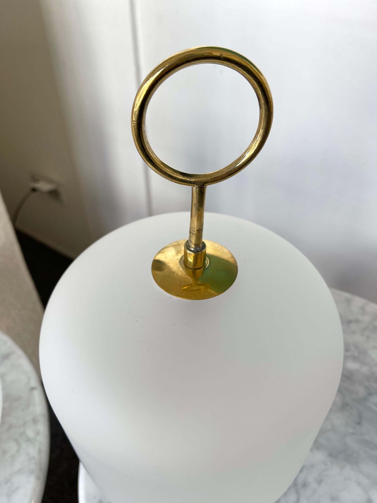 Contemporary Pair Of Murano Glass Medium Can Lamps Brass Ring, Italy photo buy