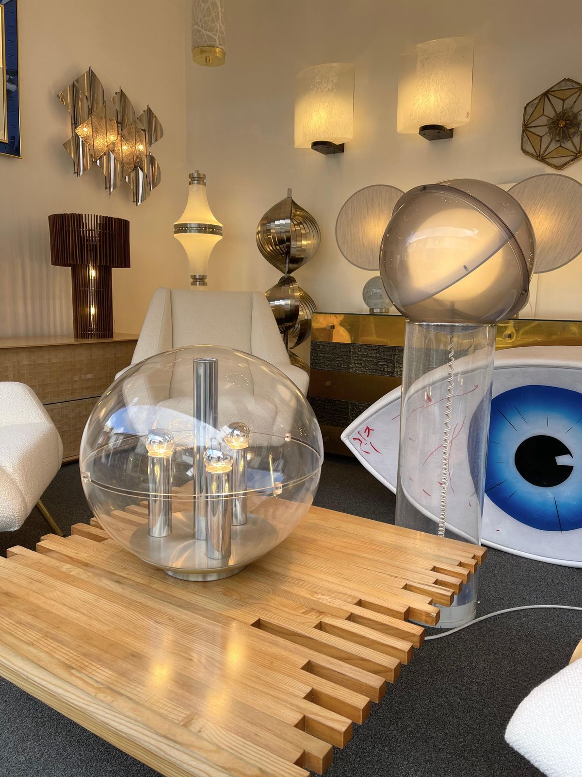 photo for sale Large Space Age Lucite And Metal Ball Lamp, Italy, 1970s