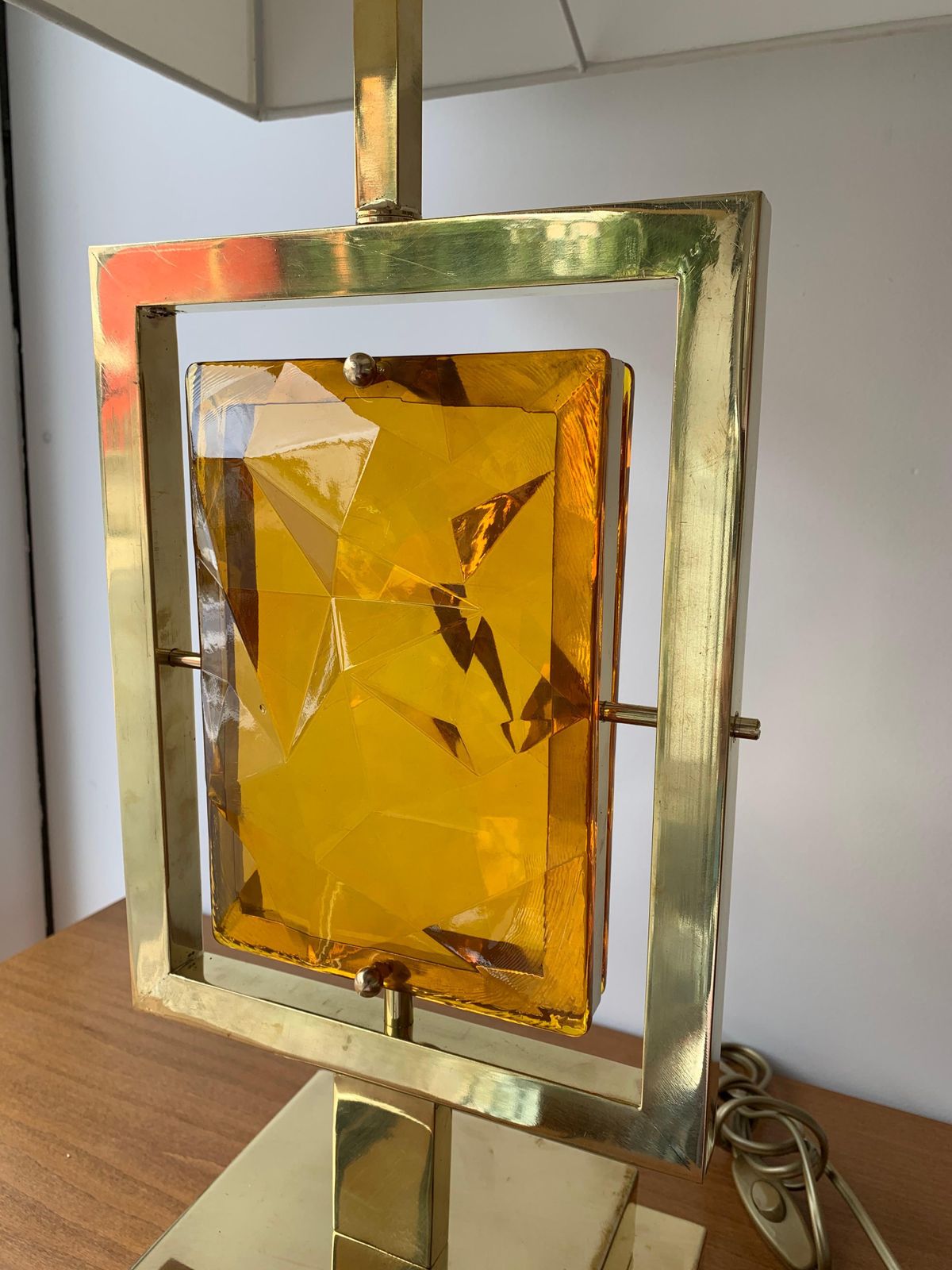 Contemporary Pair Of Brass Lamps Murano Glass, Italy photo for sale