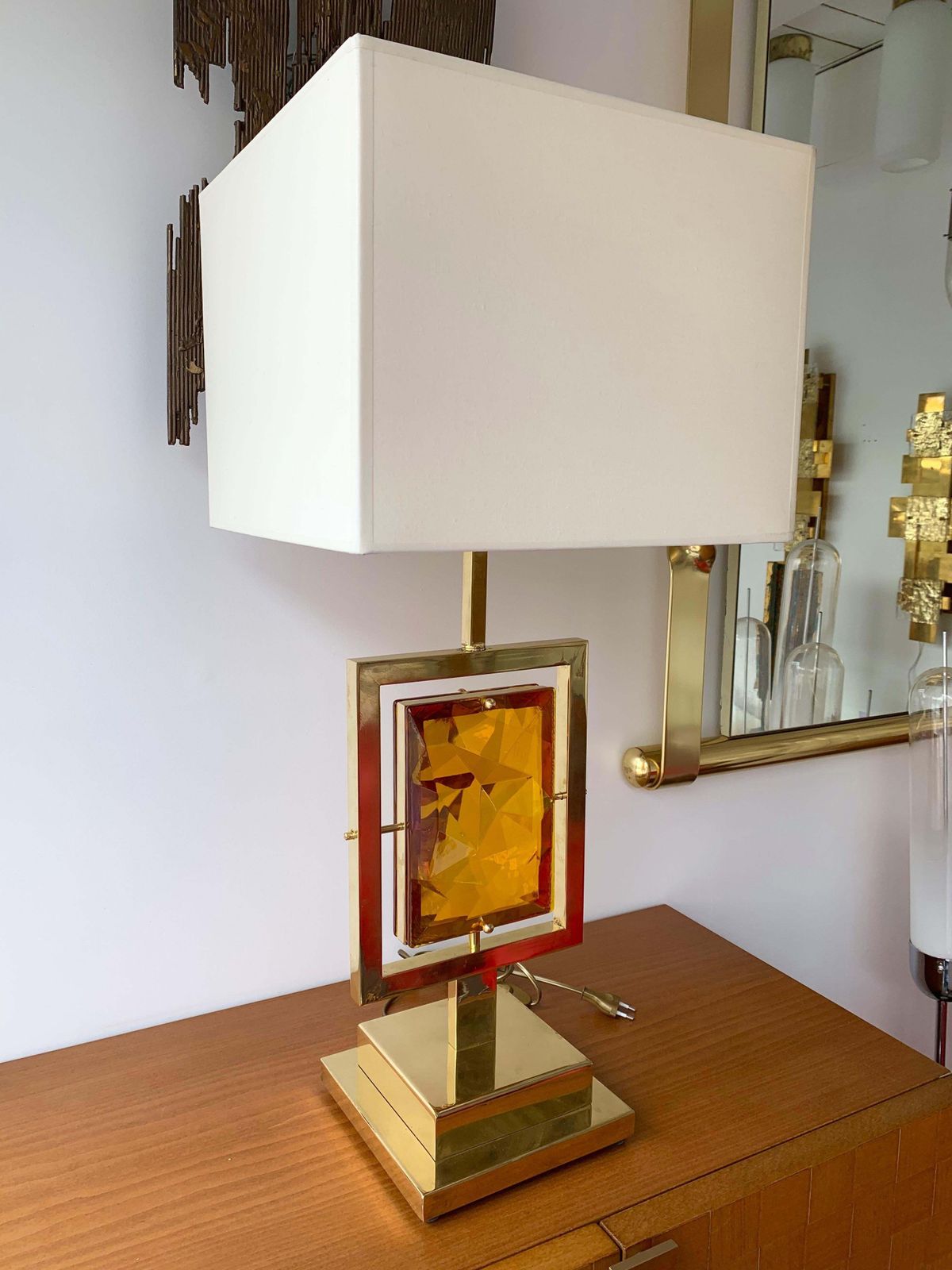 photo furniture Contemporary Pair Of Brass Lamps Murano Glass, Italy