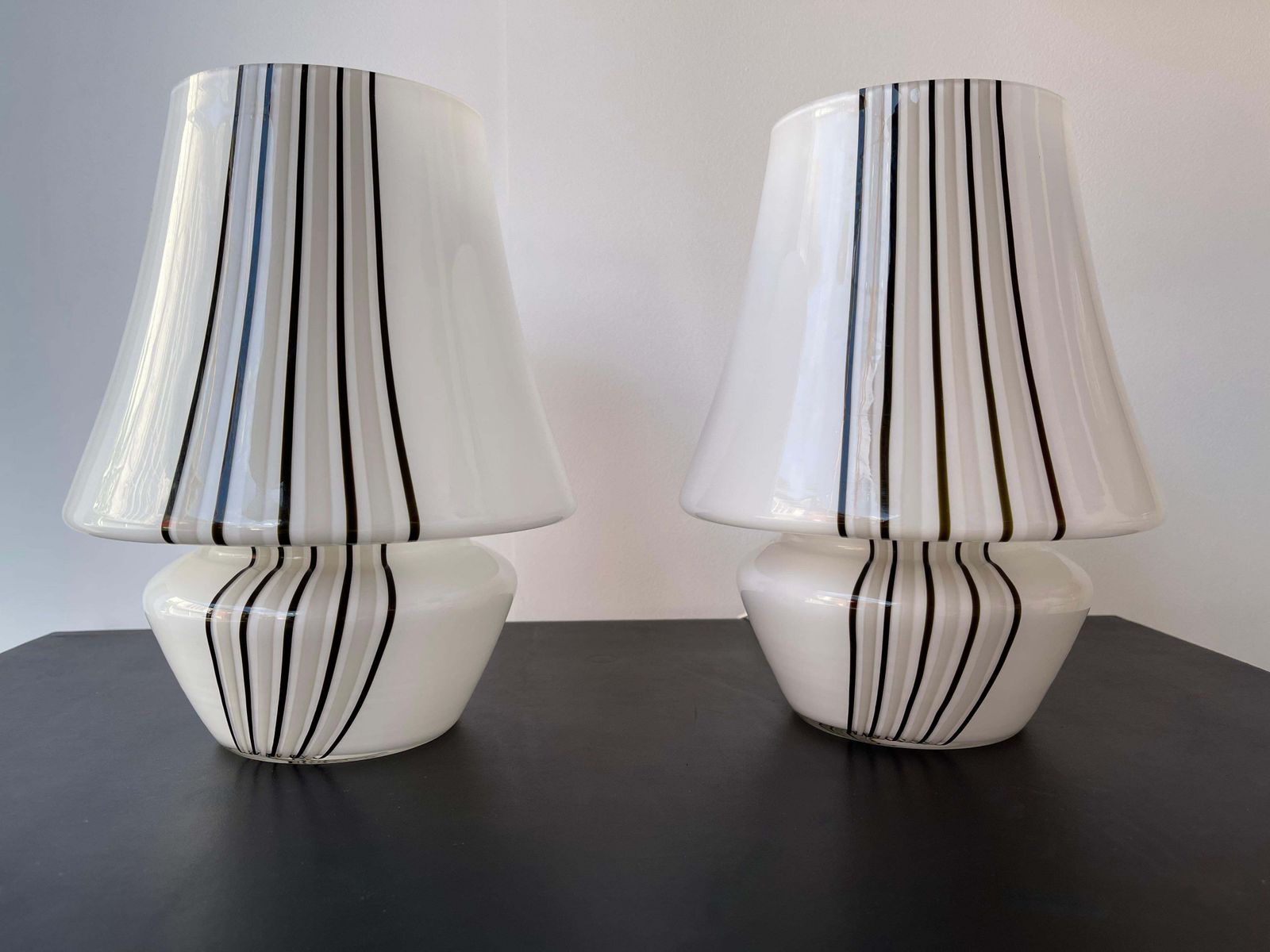 Pair Of Stripe Murano Glass Lamps, Italy, 1970s photo vinterior