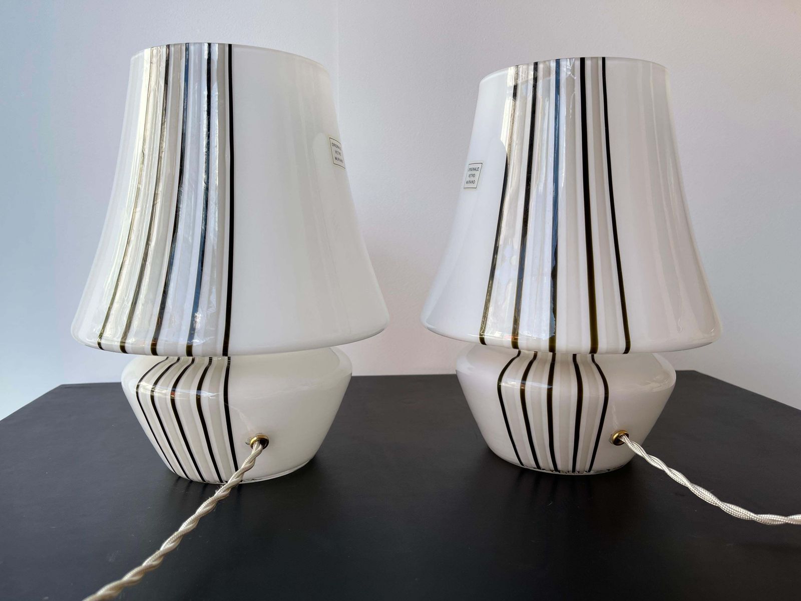Lighting Pair Of Stripe Murano Glass Lamps, Italy, 1970s photo