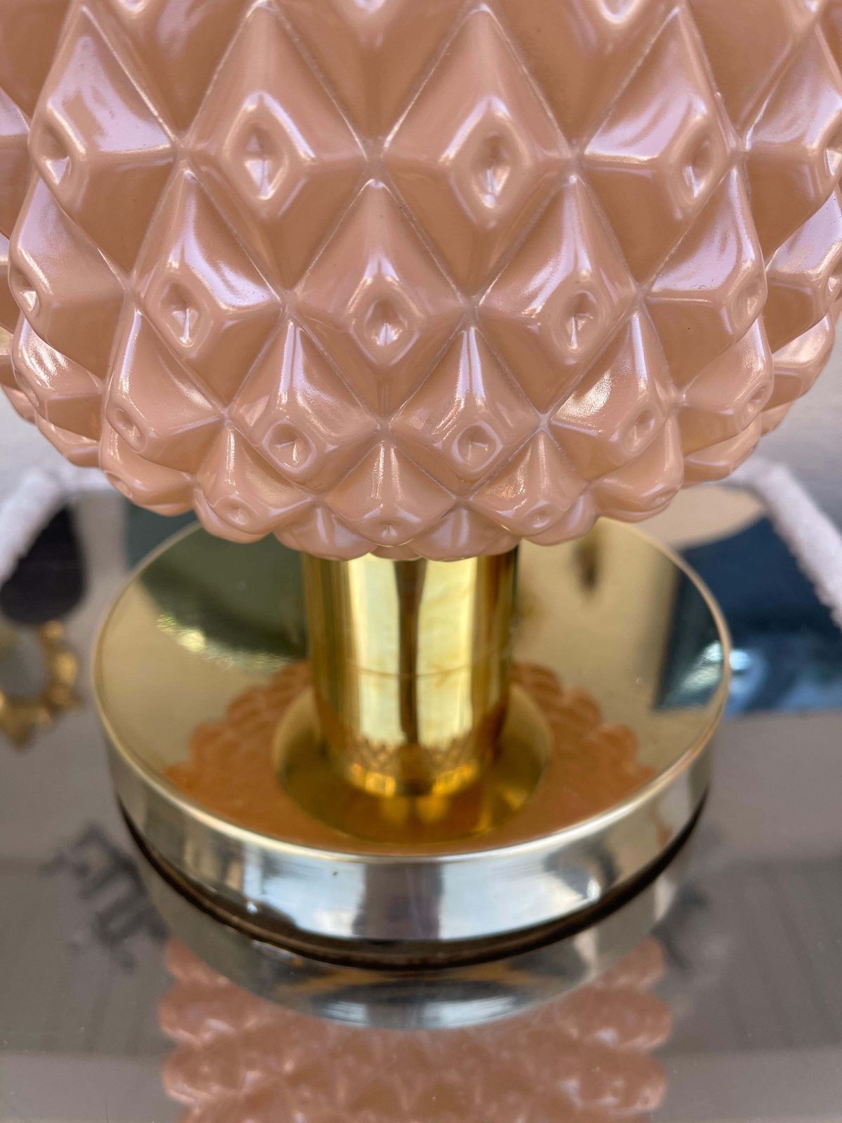 Contemporary Pair Of Pink Pineapple Murano Glass And Brass Lamps, Italy photo Lighting