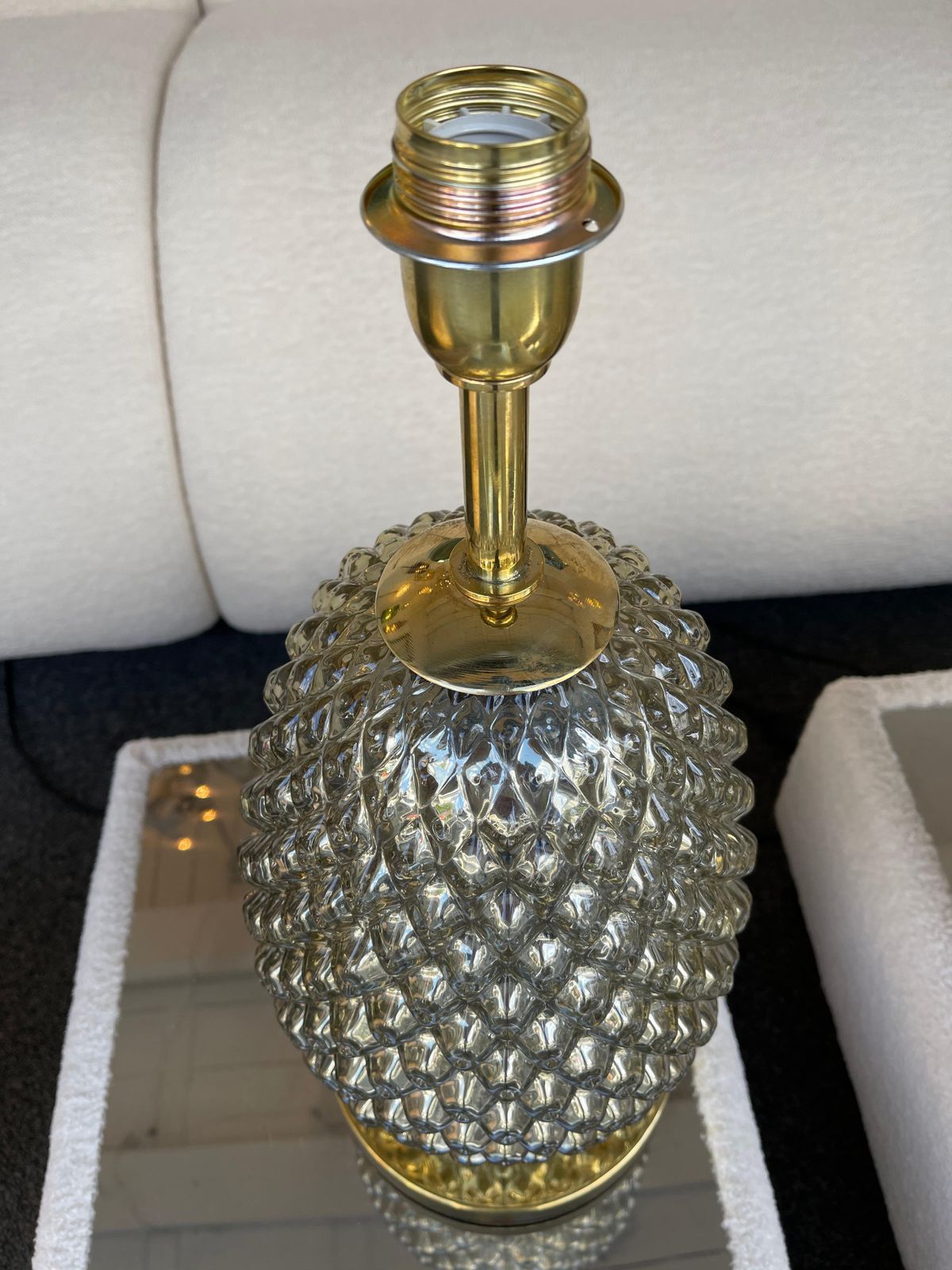 2566.0 Contemporary Pair Of Silver Gold Pineapple Murano Glass And Brass Lamps, Italy photo