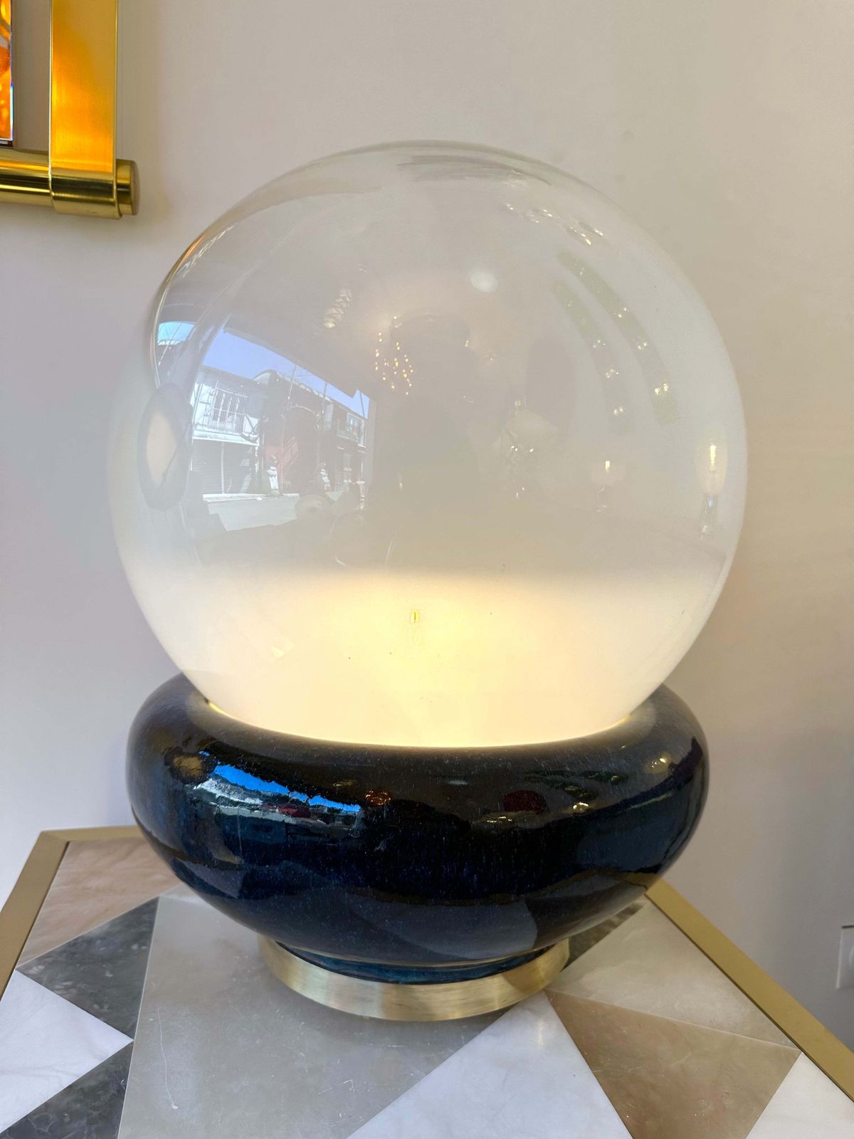 Large Contemporary Brass Murano Glass And Ceramic Lamp, Italy photo furniture