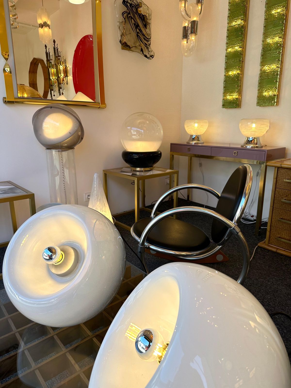 Large Contemporary Brass Murano Glass And Ceramic Lamp, Italy photo vintage