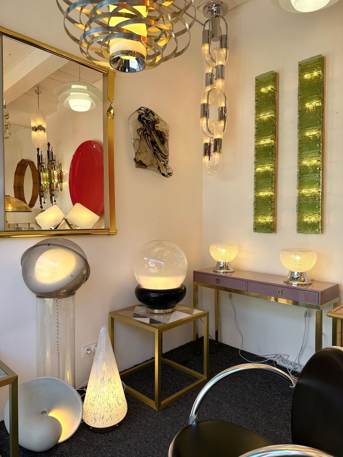 photo for sale Large Contemporary Brass Murano Glass And Ceramic Lamp, Italy
