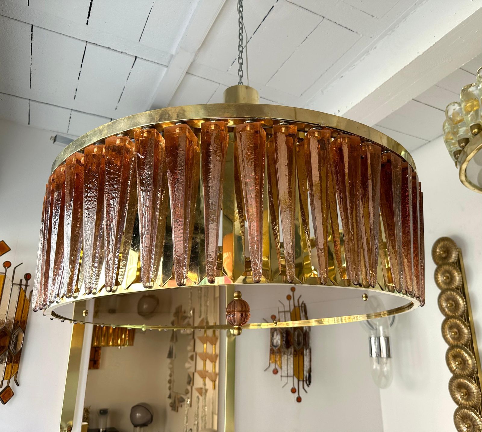 Contemporary Stalactite Chandelier Brass And Murano Glass , Italy photo furniture