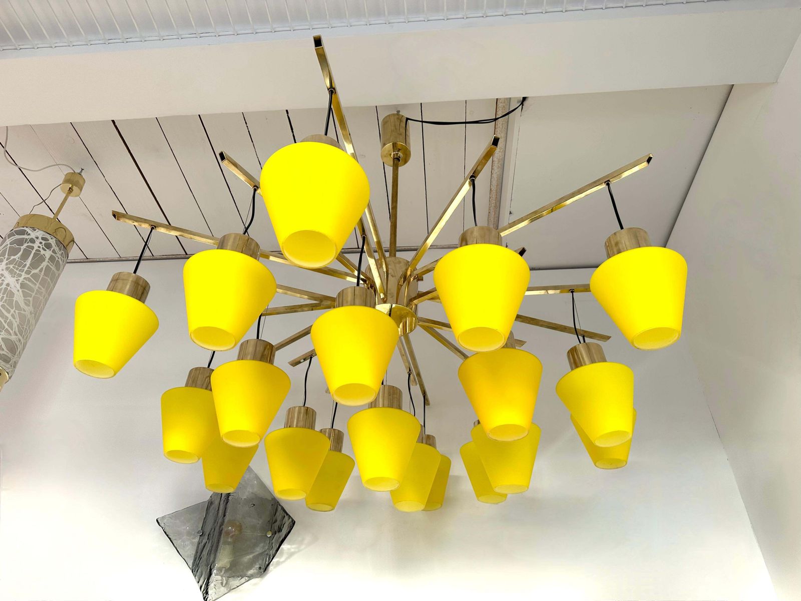 photo furniture Large Contemporary Brass Chandelier Yellow Murano Glass Cup, Italy
