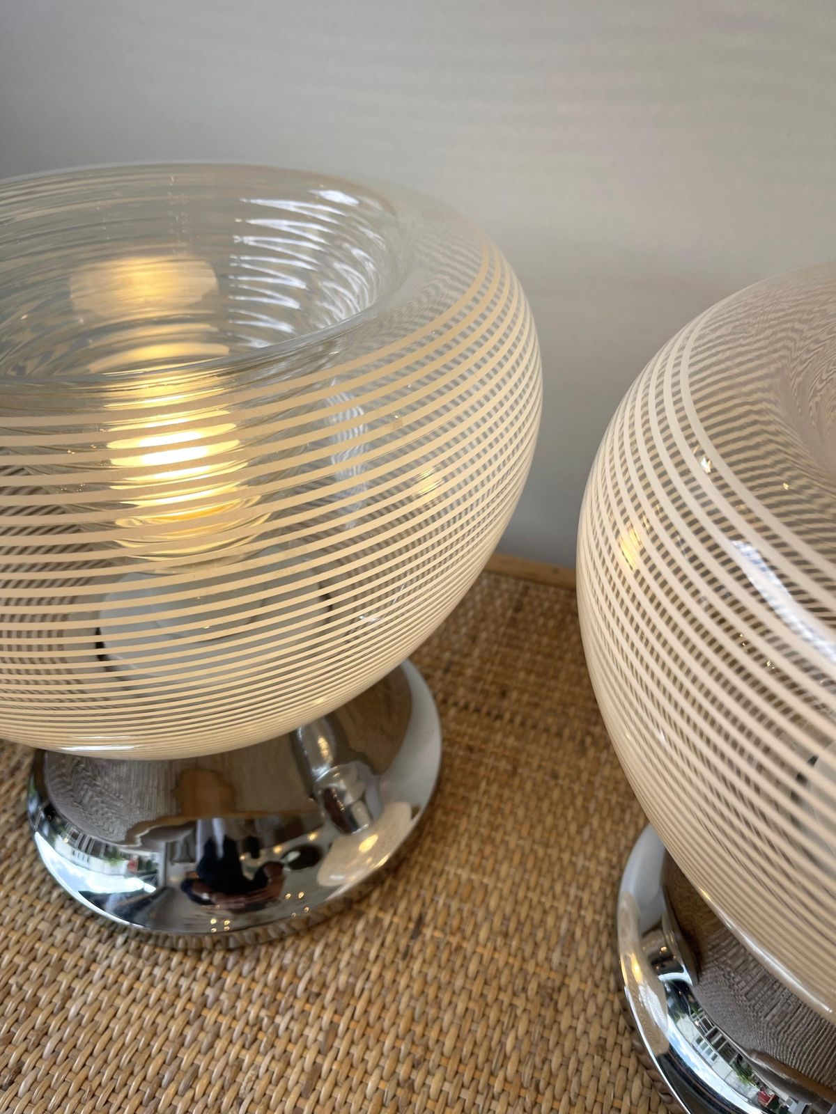 Pair Of Stripe Murano Glass And Metal Chrome Lamps By Veart, Italy, 1970s photo furniture