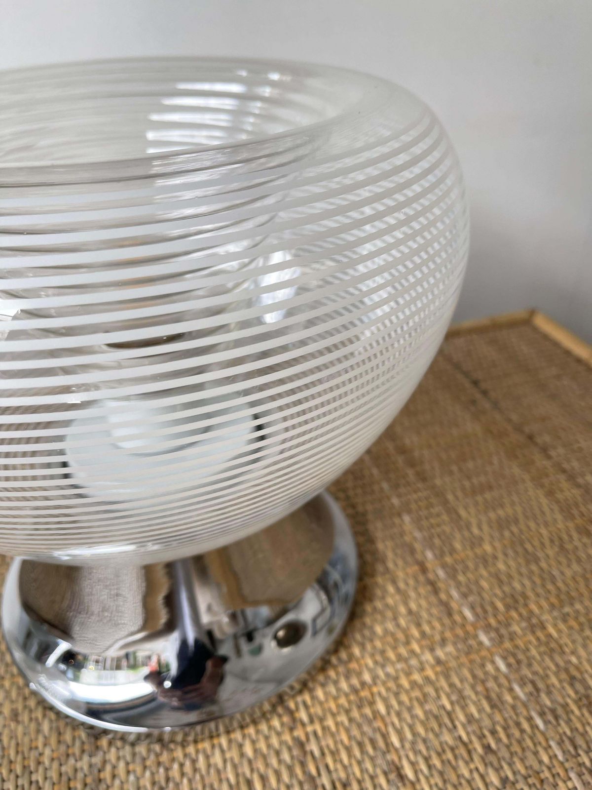 photo for sale Pair Of Stripe Murano Glass And Metal Chrome Lamps By Veart, Italy, 1970s