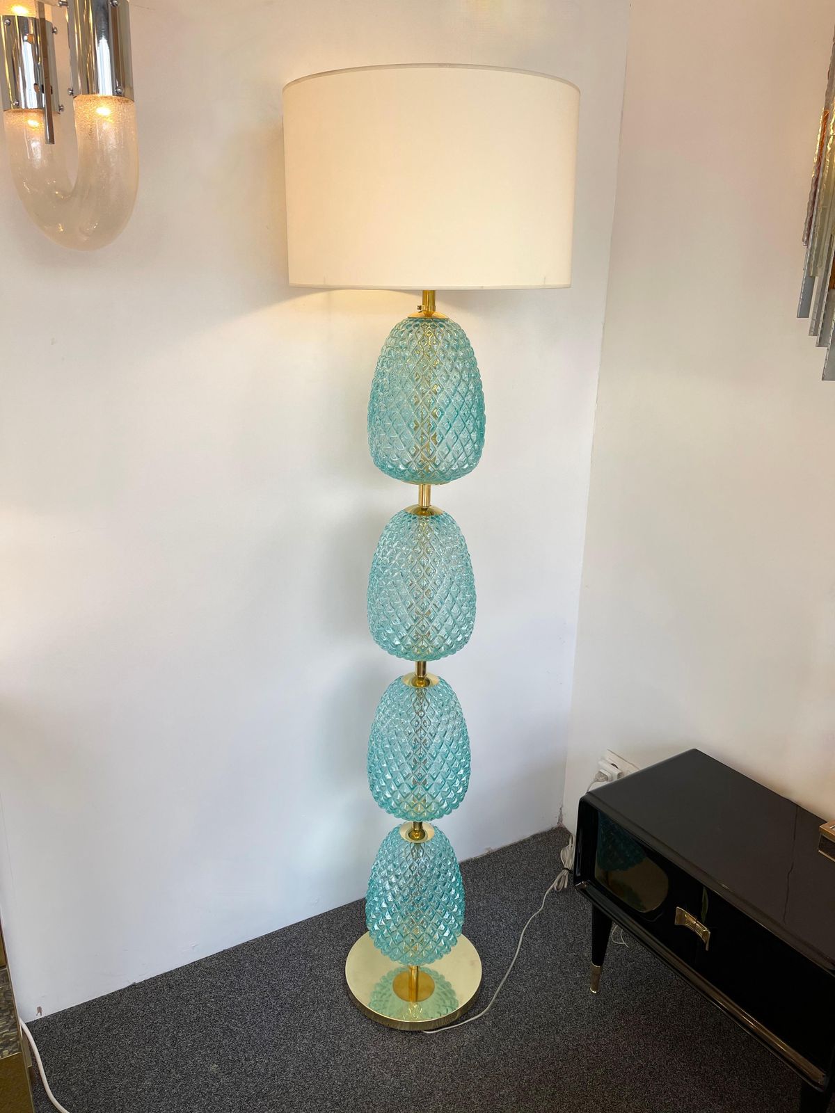 Contemporary Brass Pineapple Murano Glass Floor Lamp, Italy photo Lighting