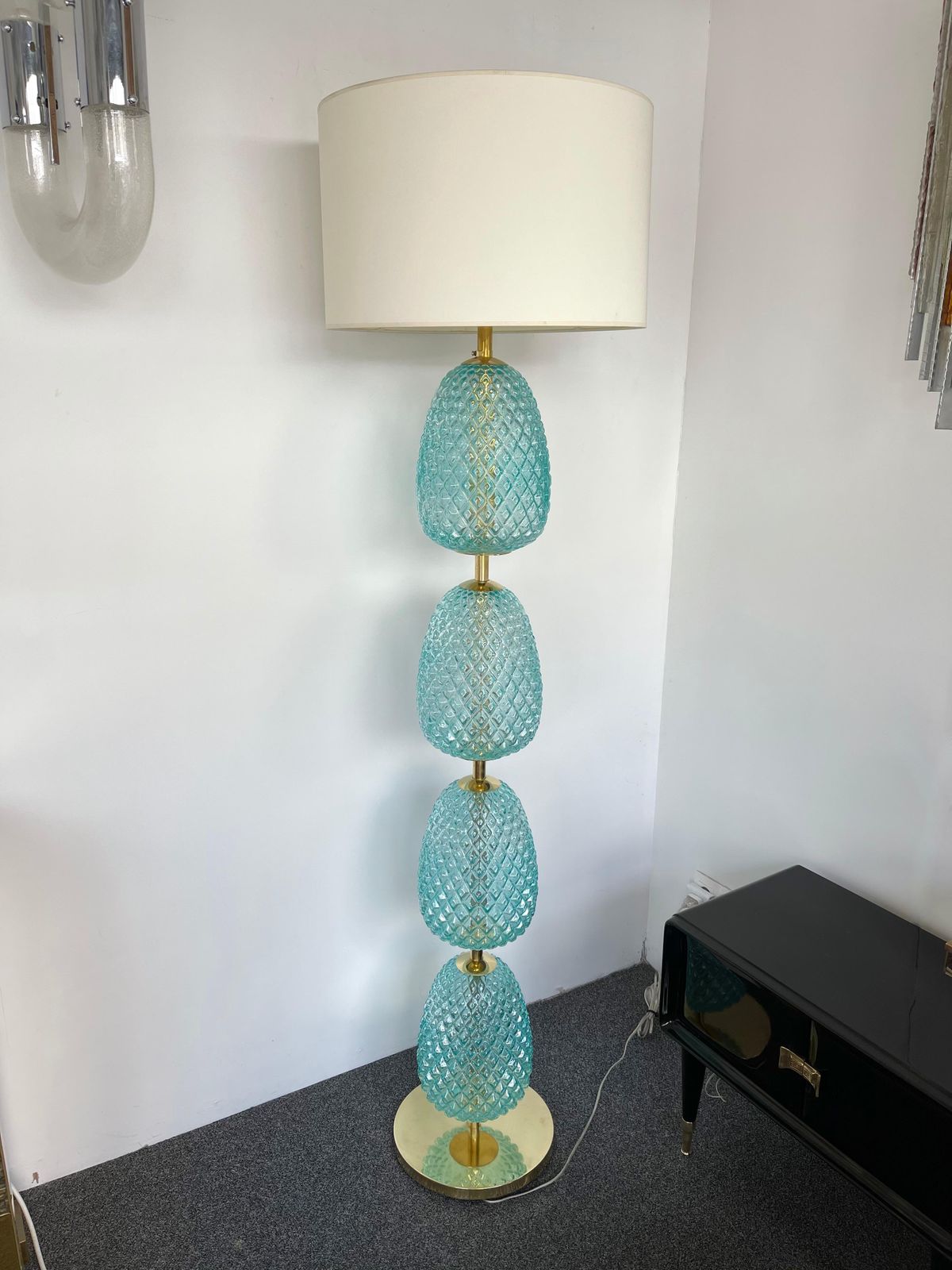 Lighting Contemporary Brass Pineapple Murano Glass Floor Lamp, Italy photo