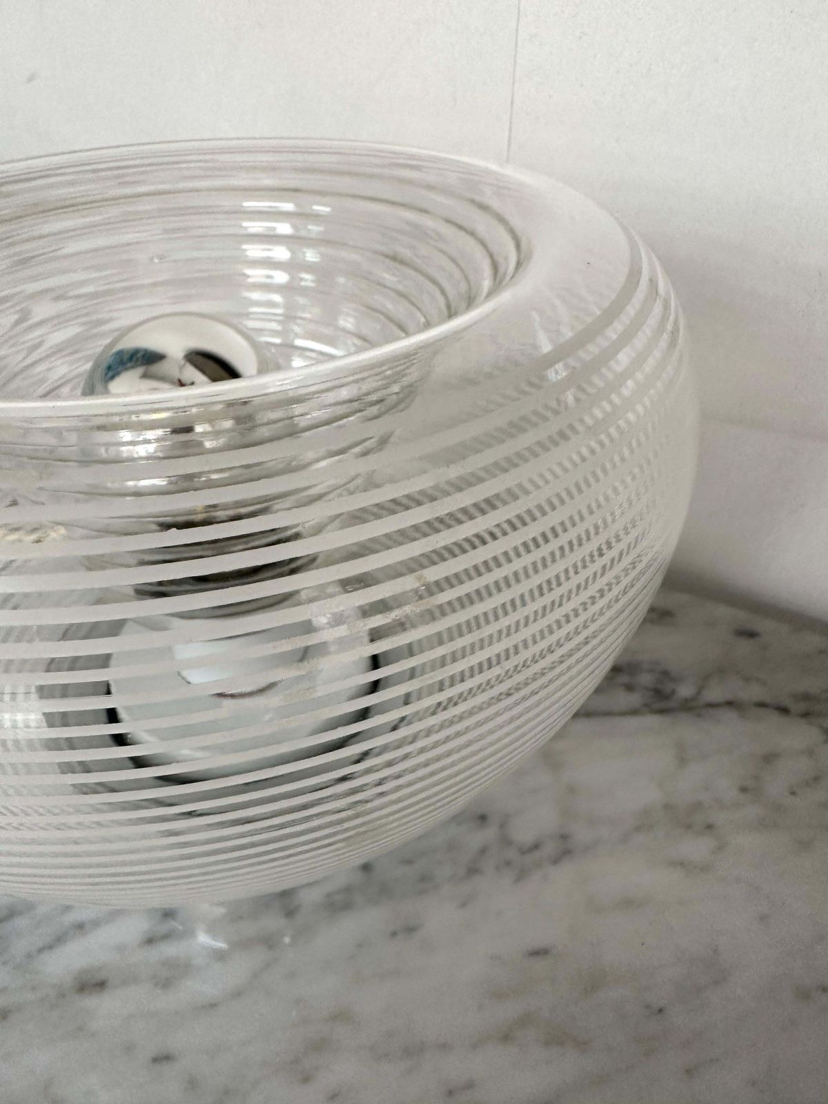 photo for sale Pair Of Stripe Murano Glass And Metal Chrome Lamps By Veart, Italy, 1970s