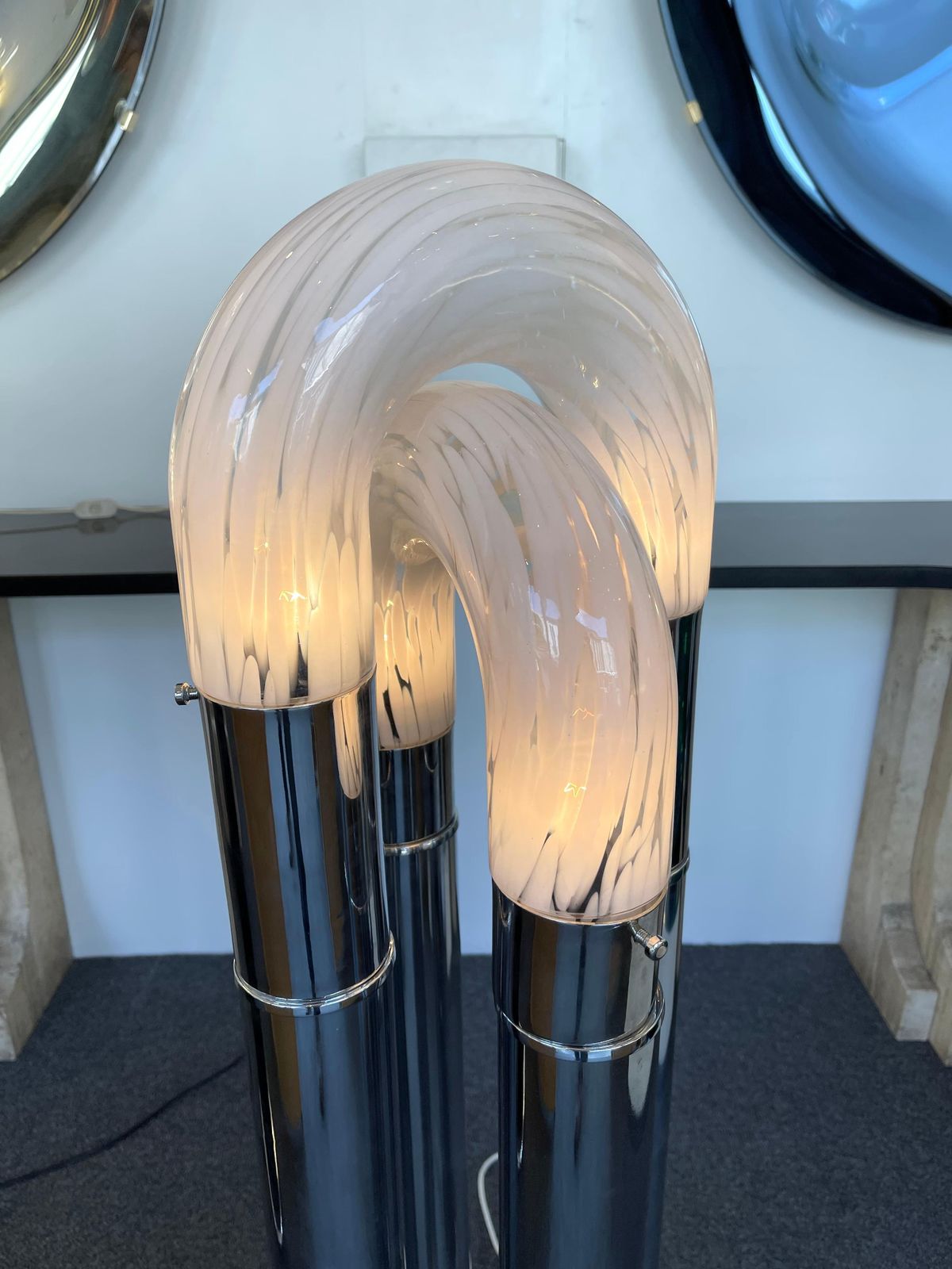 Mid Century Modern Ring Floor Lamp Murano Glass Metal By Mazzega, Italy, 1970s photo for sale