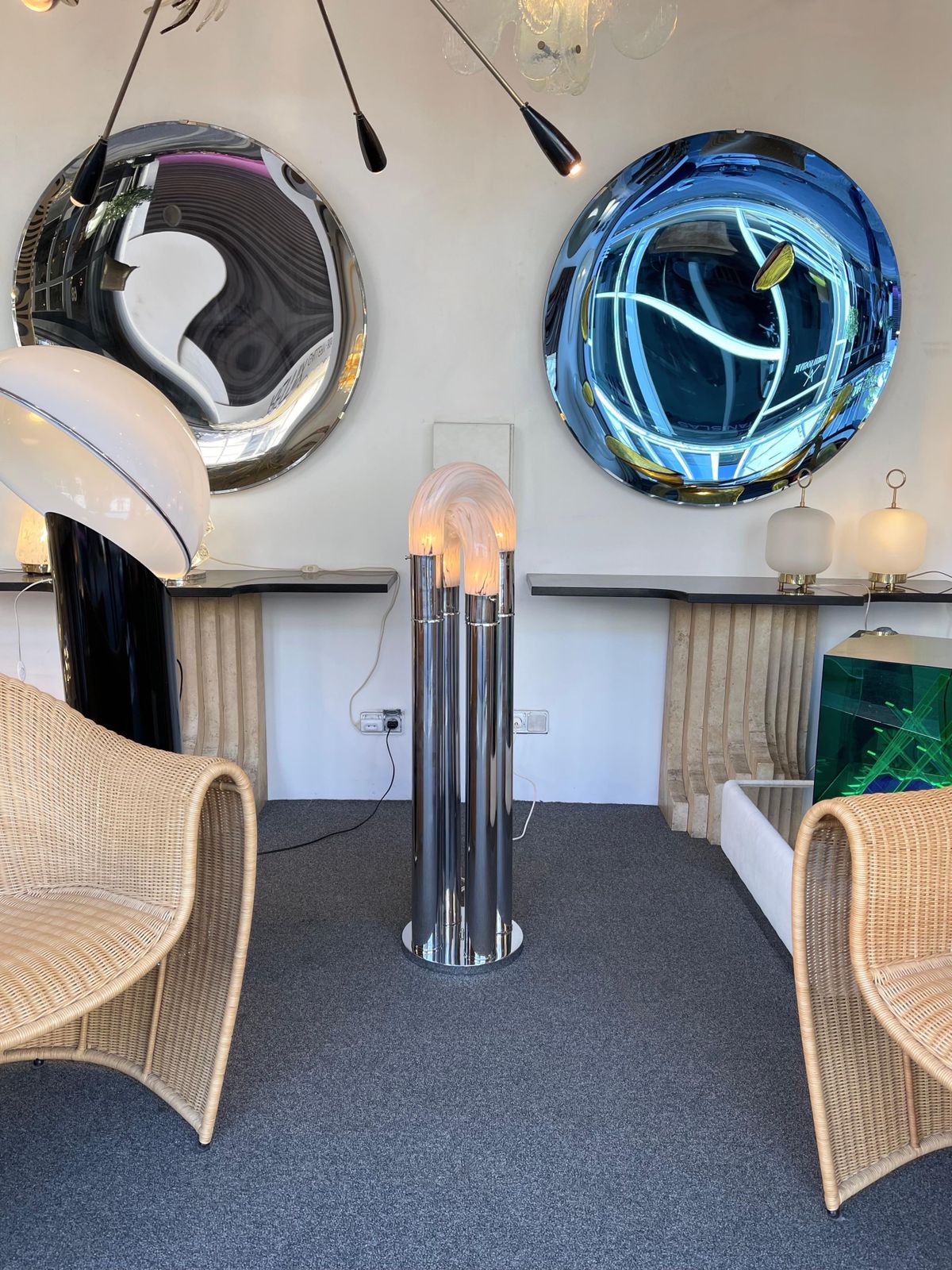 Mid Century Modern Ring Floor Lamp Murano Glass Metal By Mazzega, Italy, 1970s photo Lighting