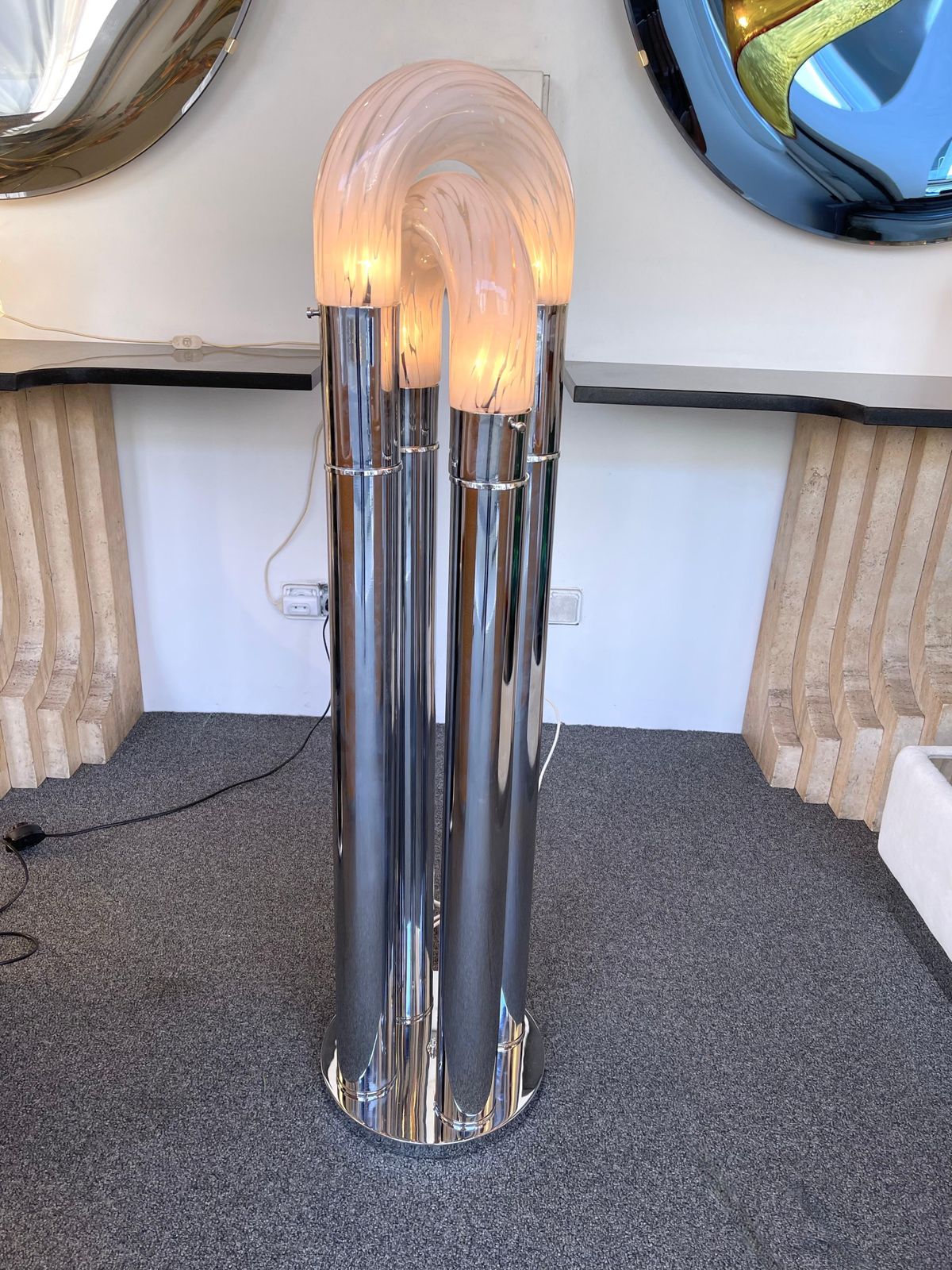Mid Century Modern Ring Floor Lamp Murano Glass Metal By Mazzega, Italy, 1970s photo 4191.0