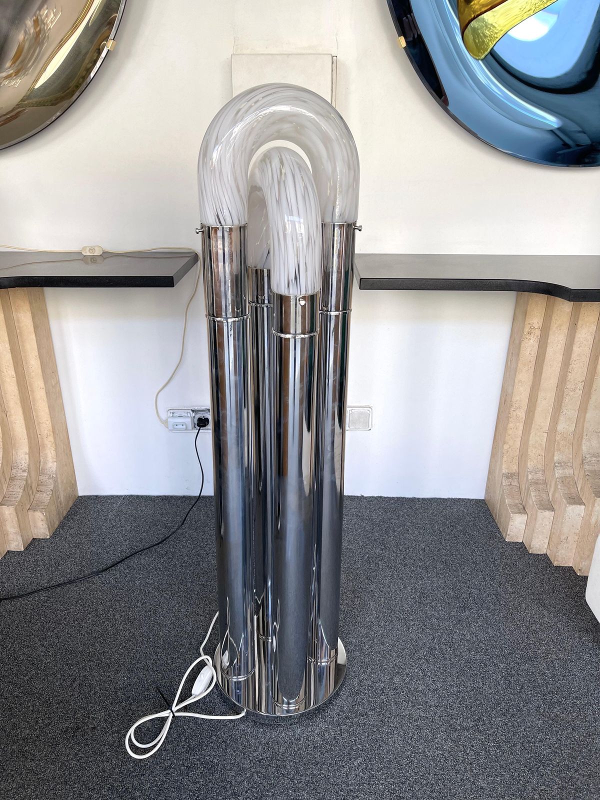 4191.0 Mid Century Modern Ring Floor Lamp Murano Glass Metal By Mazzega, Italy, 1970s photo