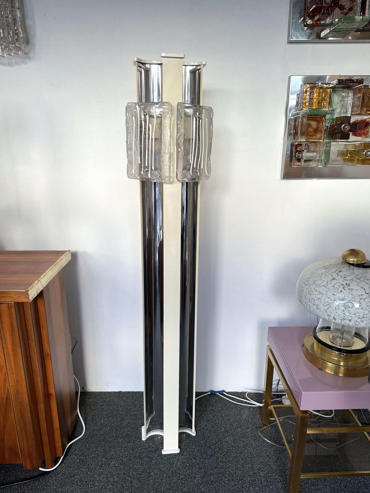 Mid Century Modern Murano Glass And Metal Floor Lamp By Esperia, Italy, 1970s photo 4105.0