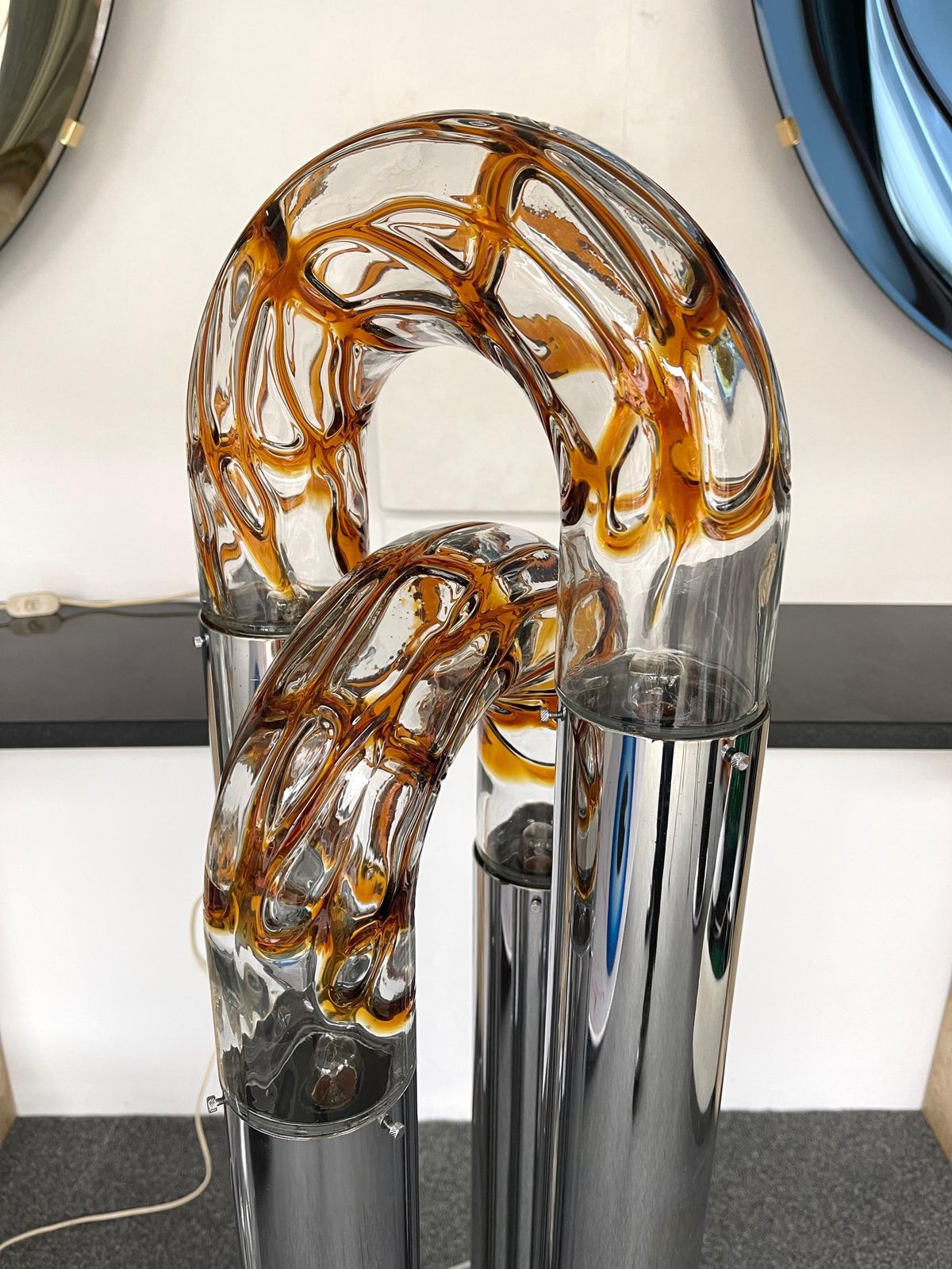 photo for sale Mid Century Modern Ring Floor Lamp Murano Glass Metal By Mazzega, Italy, 1970s