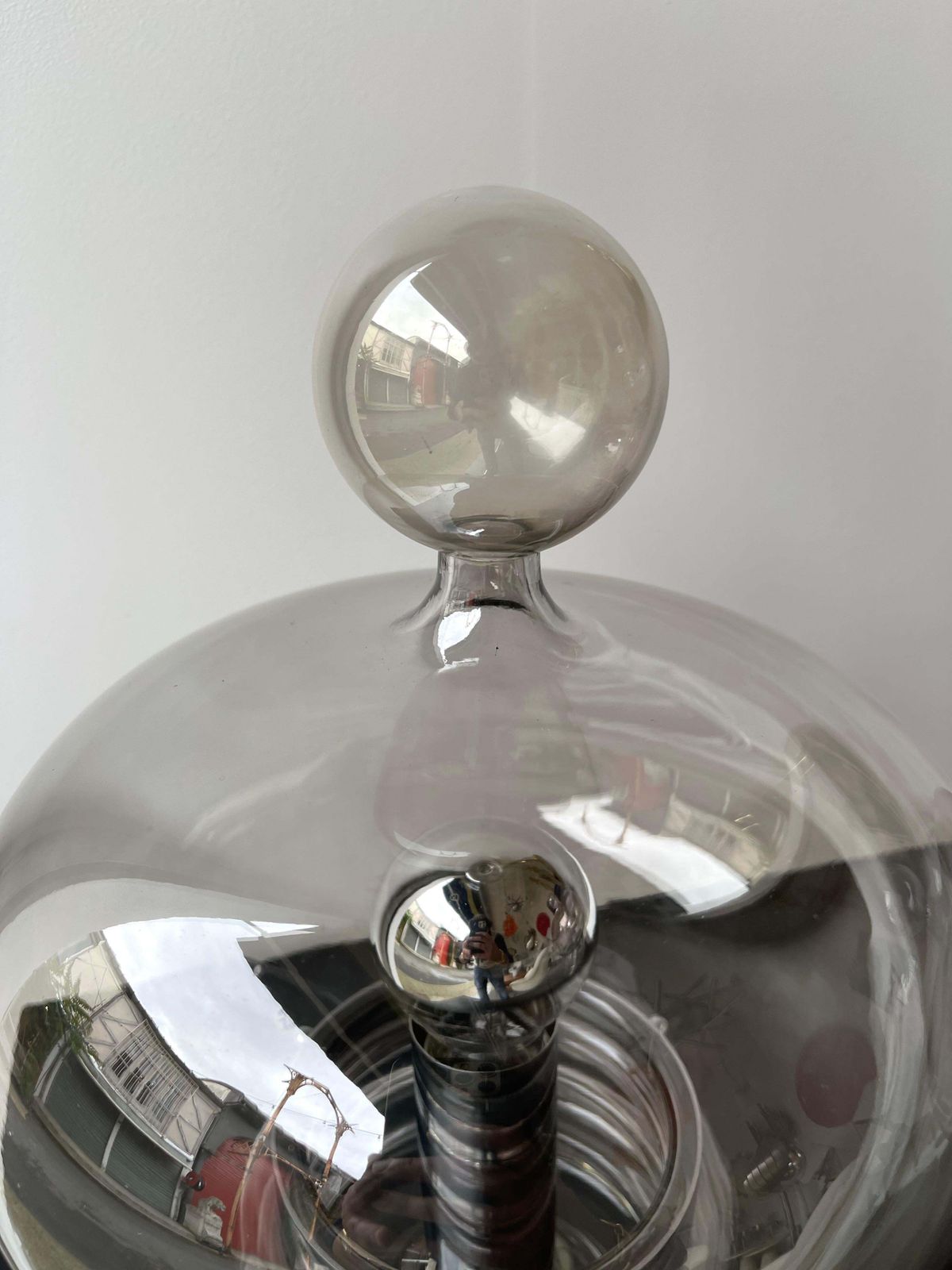 photo furniture Pair Of Gray Smoke Glass And Metal Lamps By Glashütte Limburg, Germany, 1970s