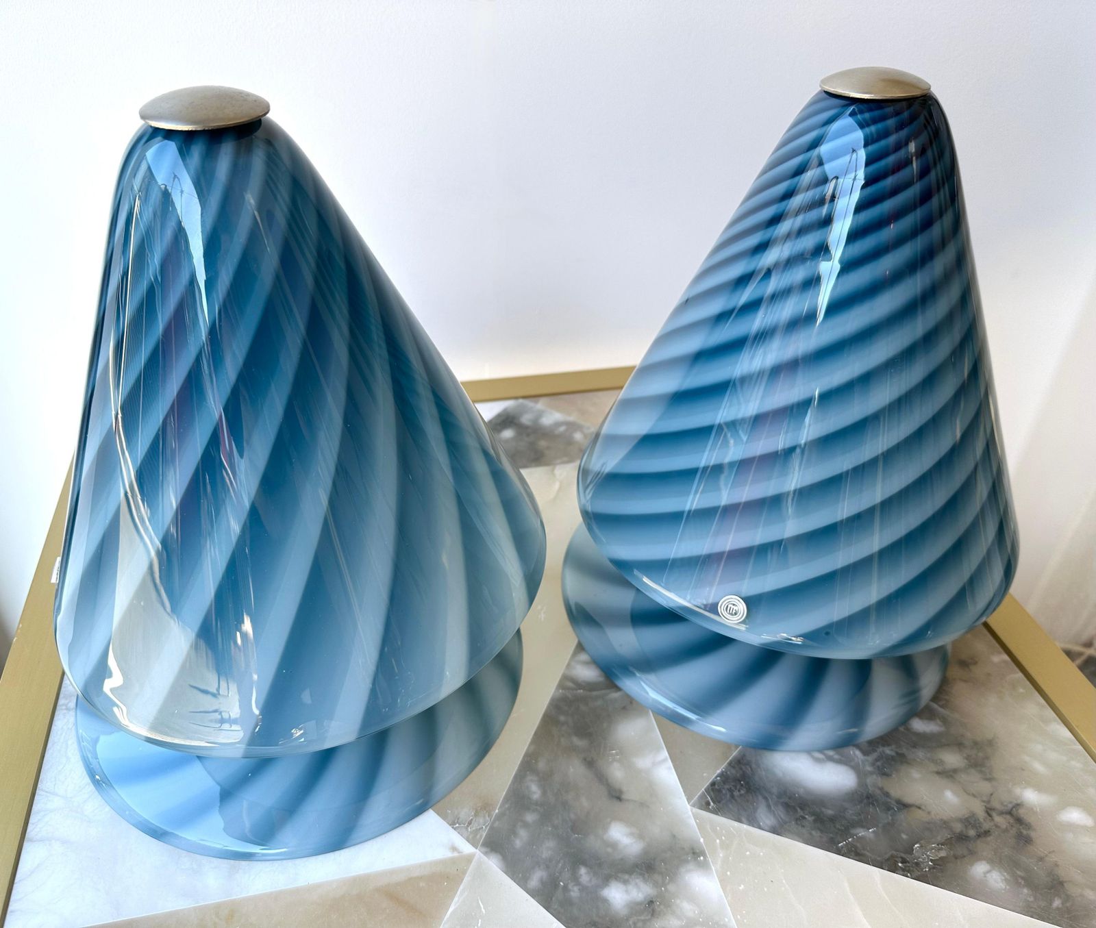 Pair Of Blue Spiral Murano Glass Lamps By La Murrina, Italy, 1970s photo vinterior