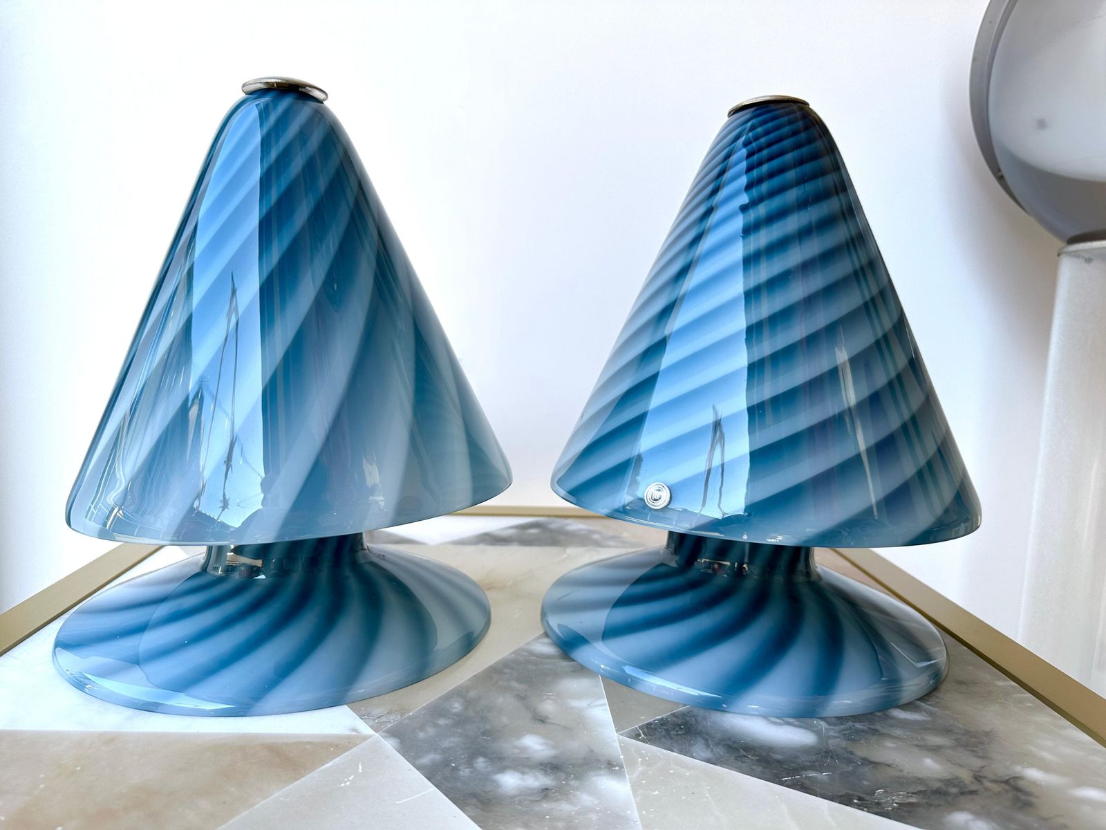 Pair Of Blue Spiral Murano Glass Lamps By La Murrina, Italy, 1970s photo buy