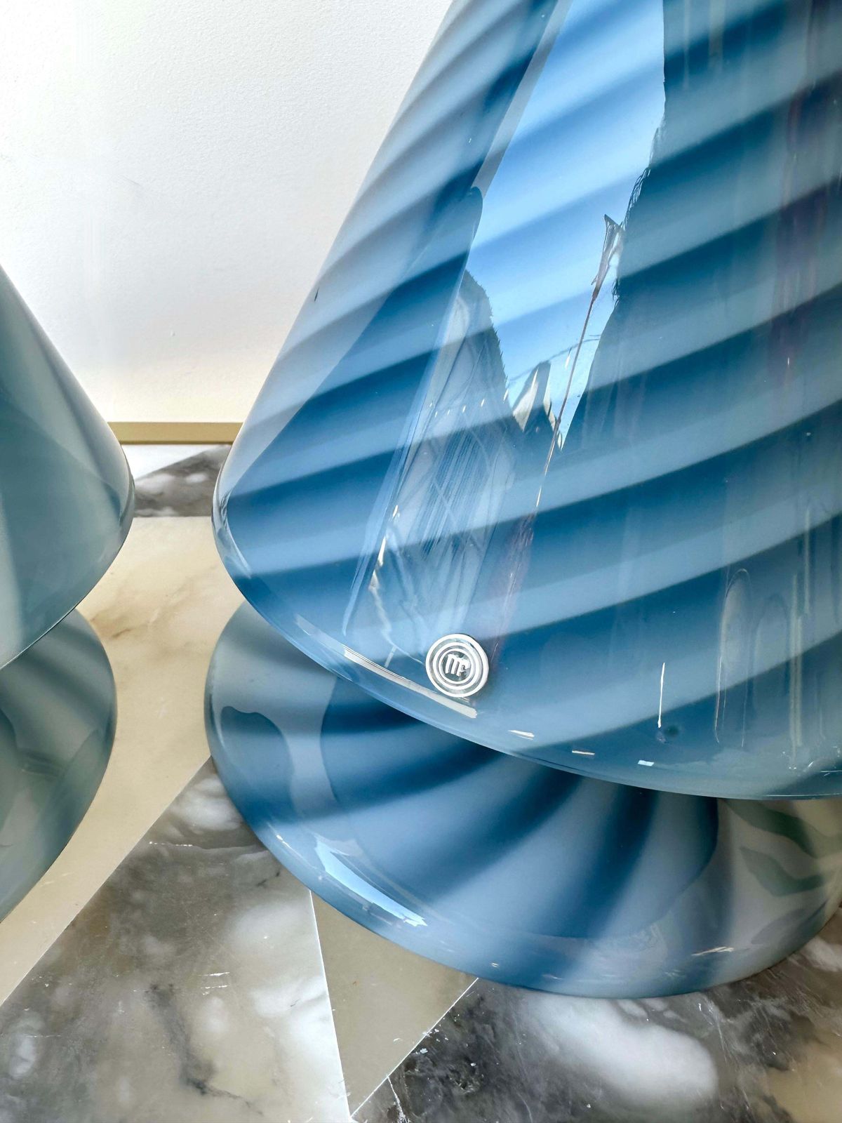 Pair Of Blue Spiral Murano Glass Lamps By La Murrina, Italy, 1970s photo vintage
