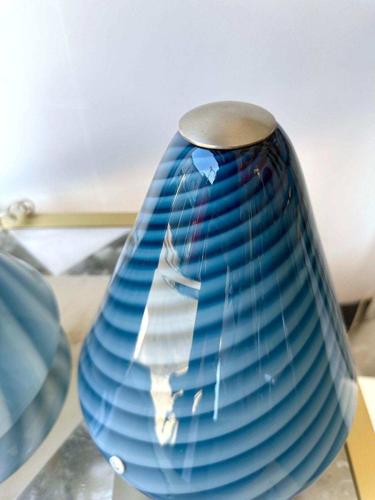 3335.0 Pair Of Blue Spiral Murano Glass Lamps By La Murrina, Italy, 1970s photo
