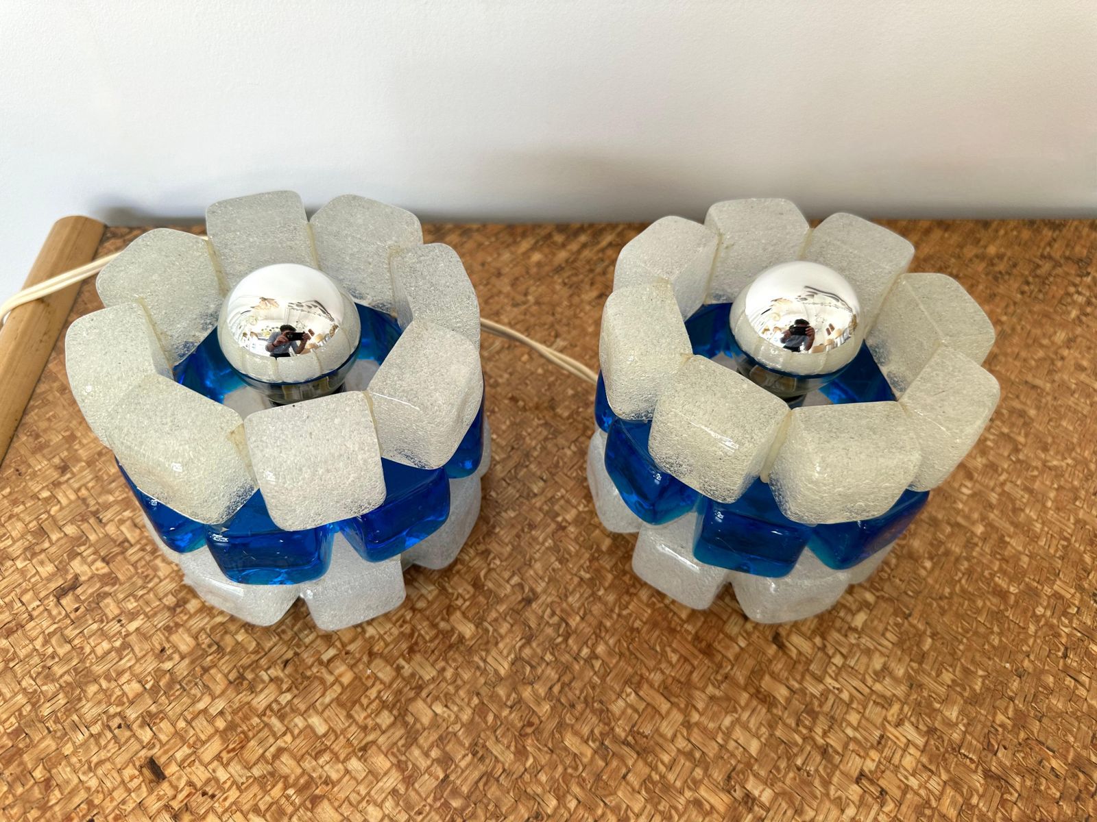 Pair Of Round Bubble Glass Lamps By Poliarte, Italy, 1970s photo vintage