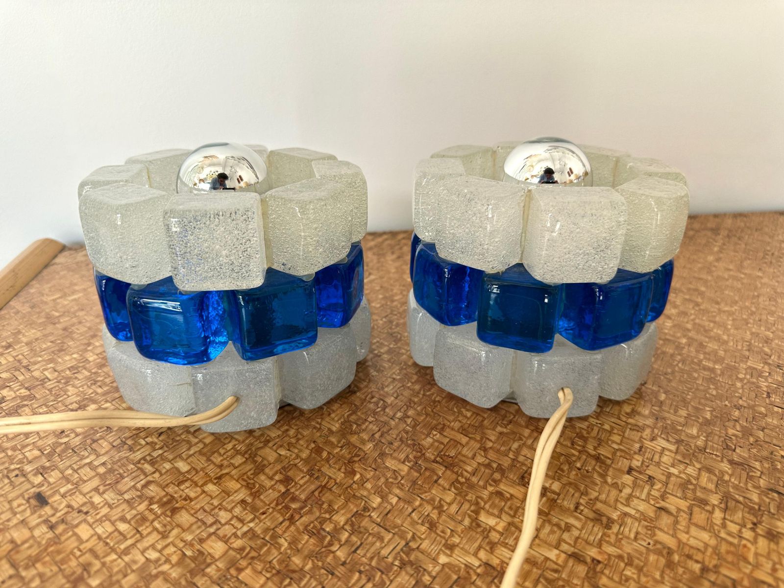 Lighting Pair Of Round Bubble Glass Lamps By Poliarte, Italy, 1970s photo