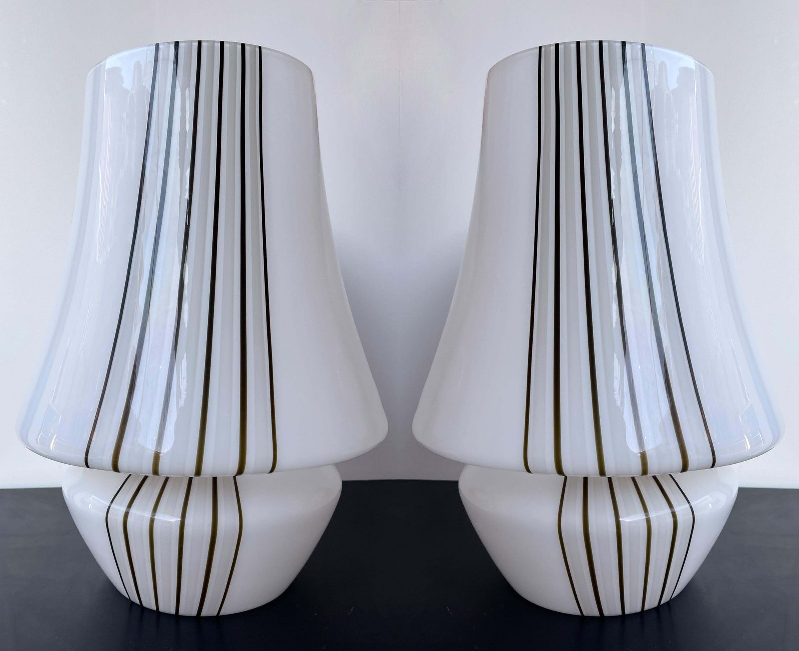 Pair Of Large Stripe Murano Glass Lamps, Italy, 1970s photo for sale