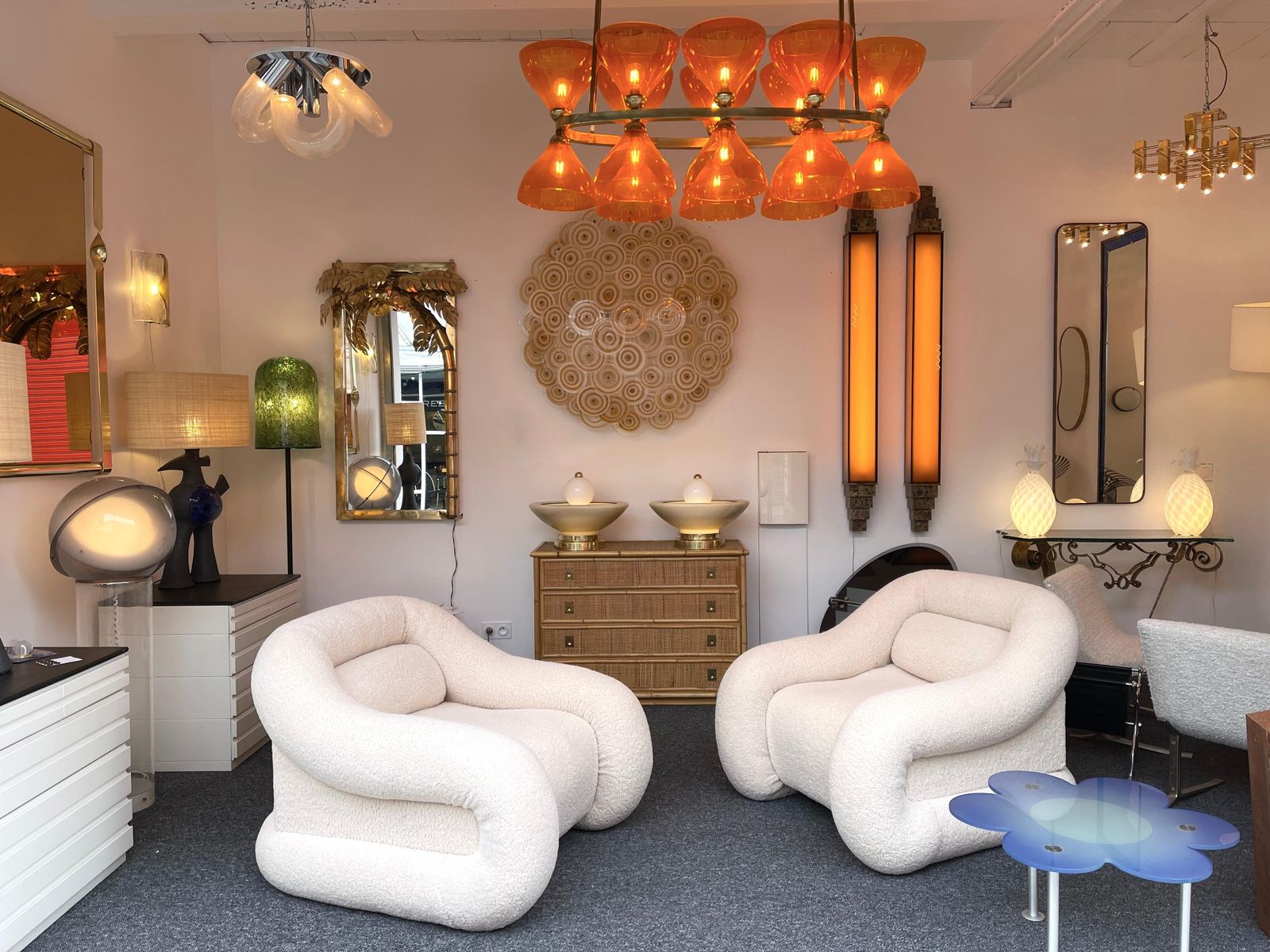 Contemporary Pair Of Brass Murano Glass Fountain Lamps, Italy photo for sale