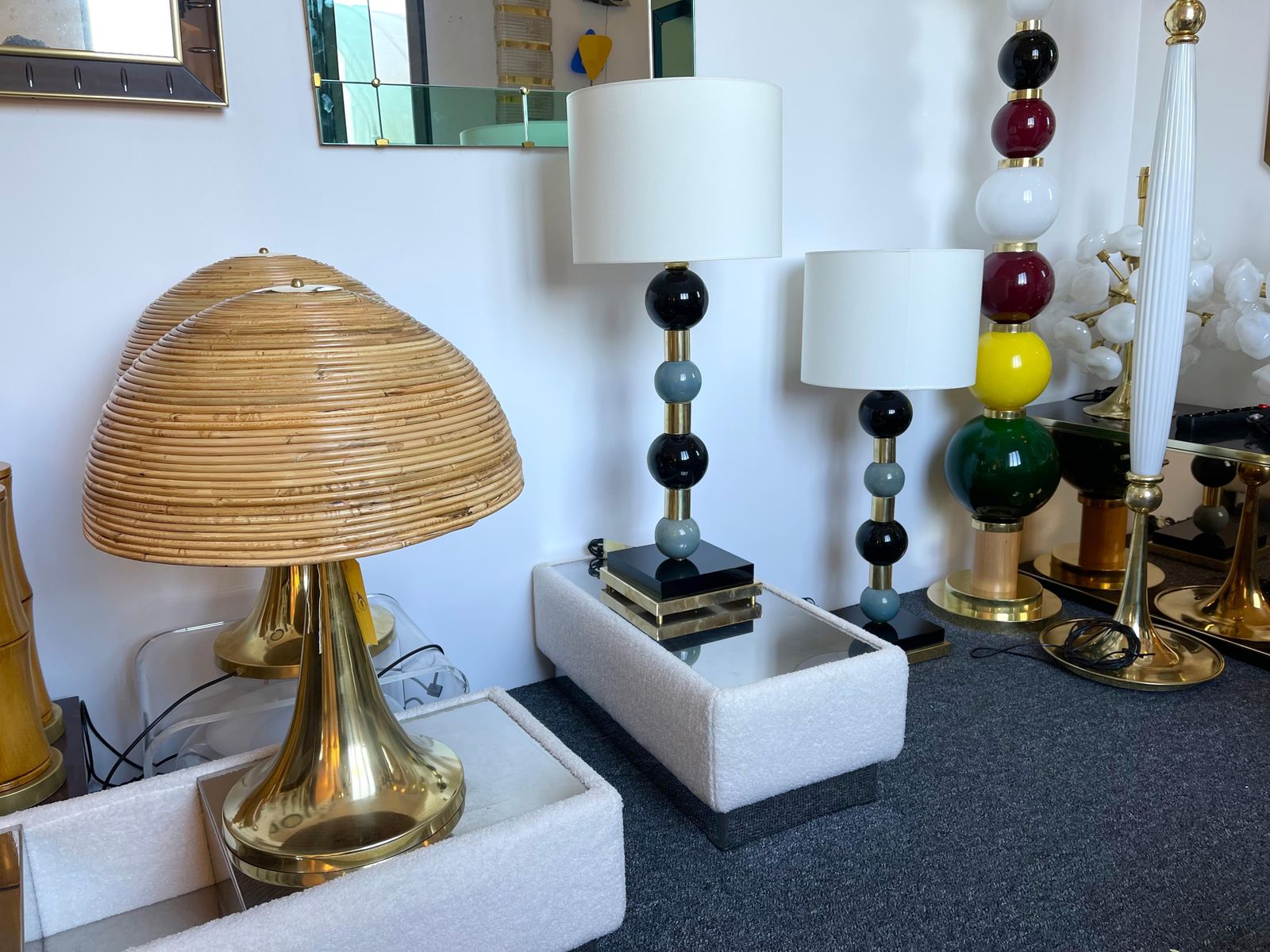 3250.0 Contemporary Pair Of Brass Murano Glass And Ceramic Ball Lamps, Italy photo