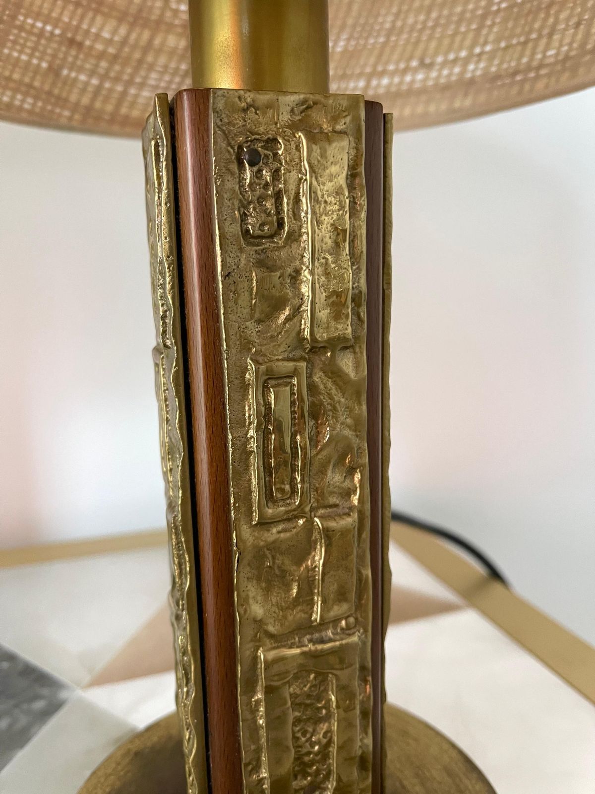 Pair Of Brass And Wood Sculpture Lamps By Angelo Brotto For Esperia Italy, 1970s photo buy