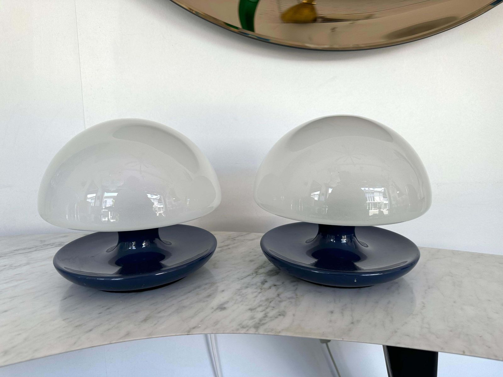 Pair Of Blue Metal And Glass Lamps By Vittorio Balli For Sirrah, Italy, 1970s photo furniture