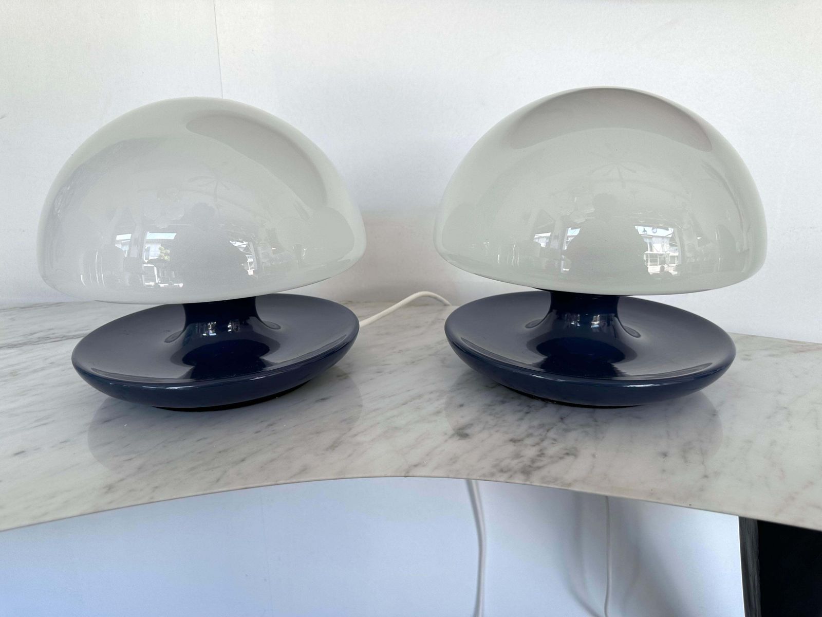 Pair Of Blue Metal And Glass Lamps By Vittorio Balli For Sirrah, Italy, 1970s photo for sale