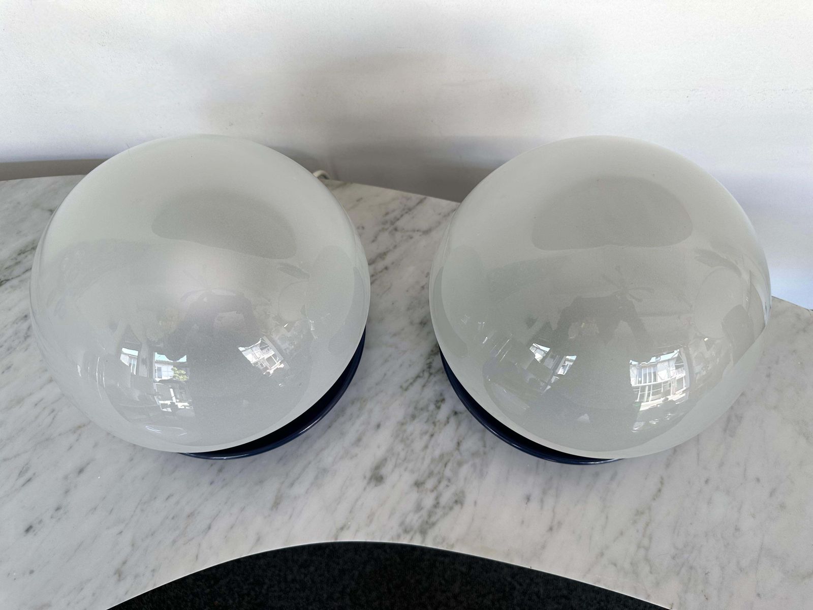 Lighting Pair Of Blue Metal And Glass Lamps By Vittorio Balli For Sirrah, Italy, 1970s photo