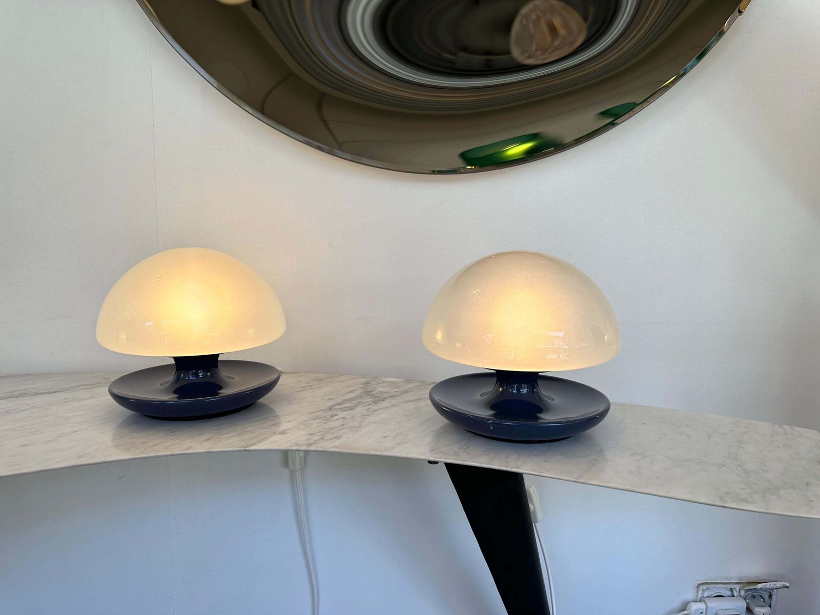 photo vinterior Pair Of Blue Metal And Glass Lamps By Vittorio Balli For Sirrah, Italy, 1970s