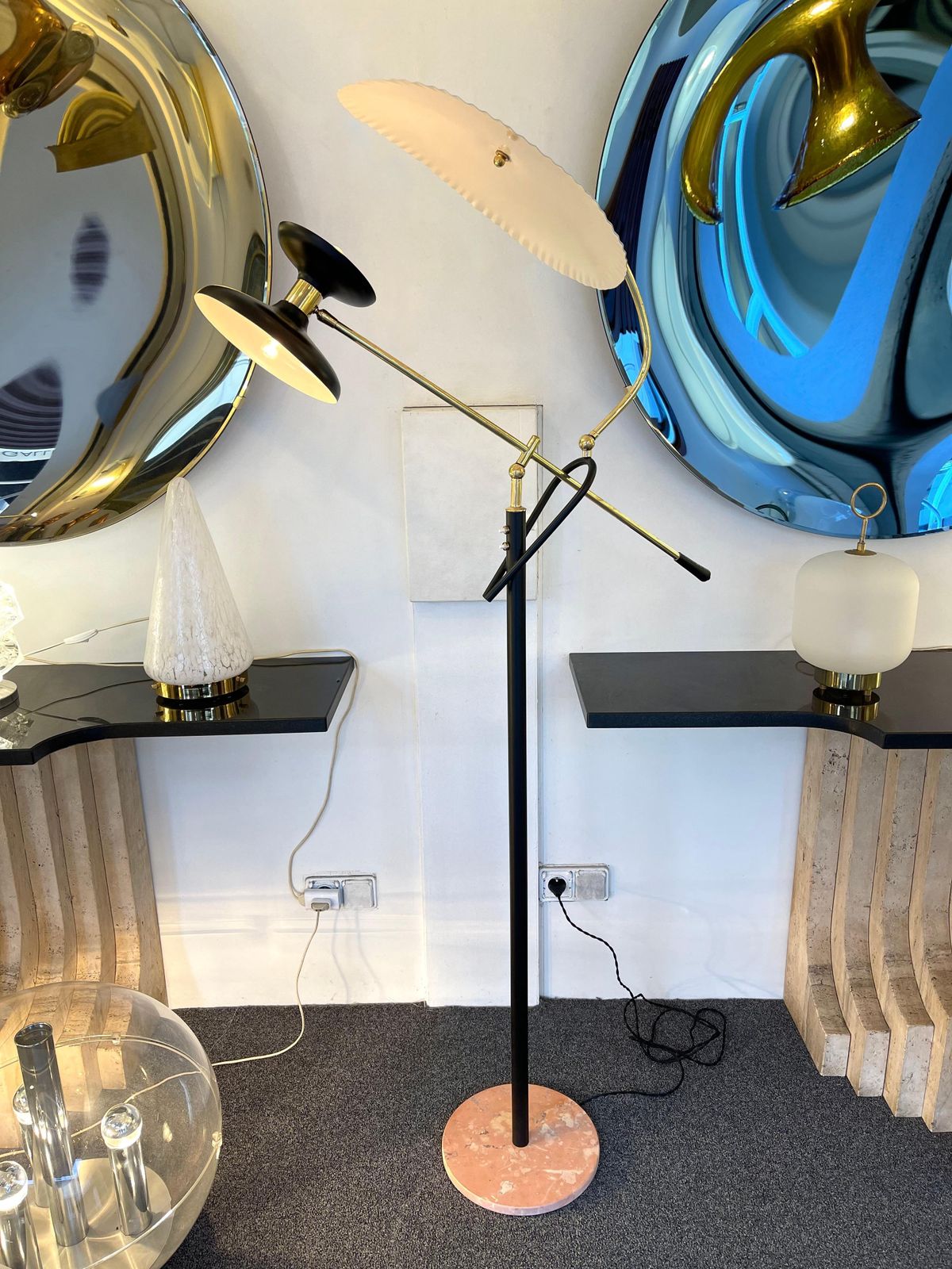Mid Century Modern  Reading Floor Lamp Brass Lacquered Metal, Italy, 1950s photo vinterior