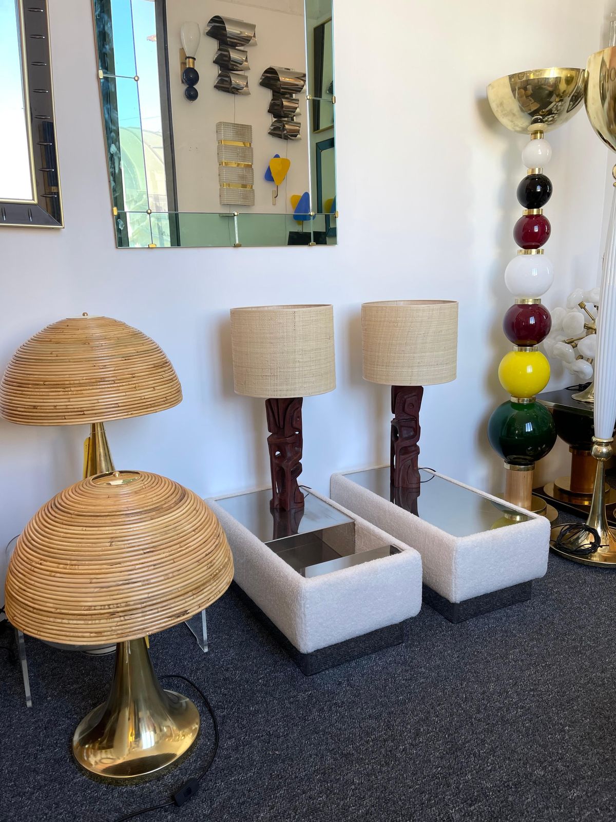 Pair Of Wood Sculpture Lamps By Gianni Pinna. Italy, 1970s photo furniture