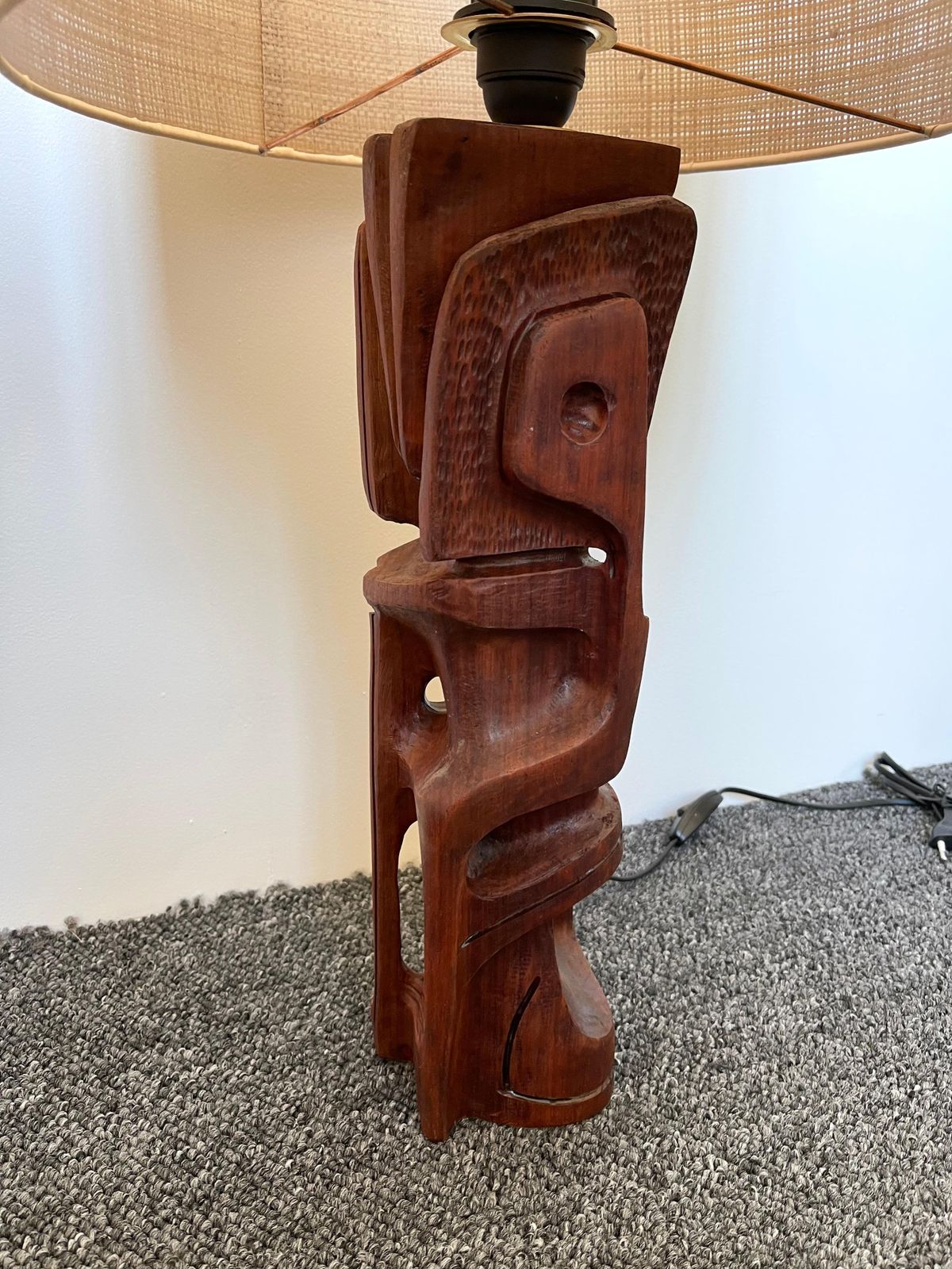 Pair Of Wood Sculpture Lamps By Gianni Pinna. Italy, 1970s photo for sale